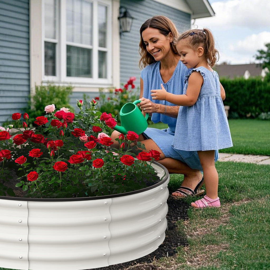 Garvee 2-Pack 4'x4'x1' Round Galvanized Raised Garden Beds - Heavy-Duty, Open Bottom Design Planters for Outdoor Flowers & Vegetables, White