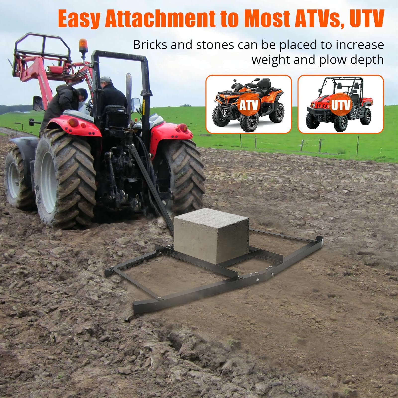 Garvee 66" Heavy Duty Steel Driveway Drag Grader, Wide Level Spreader for ATV, UTV, Lawn Tractors, Hay Fields, Gravel, Soil, Topdressing