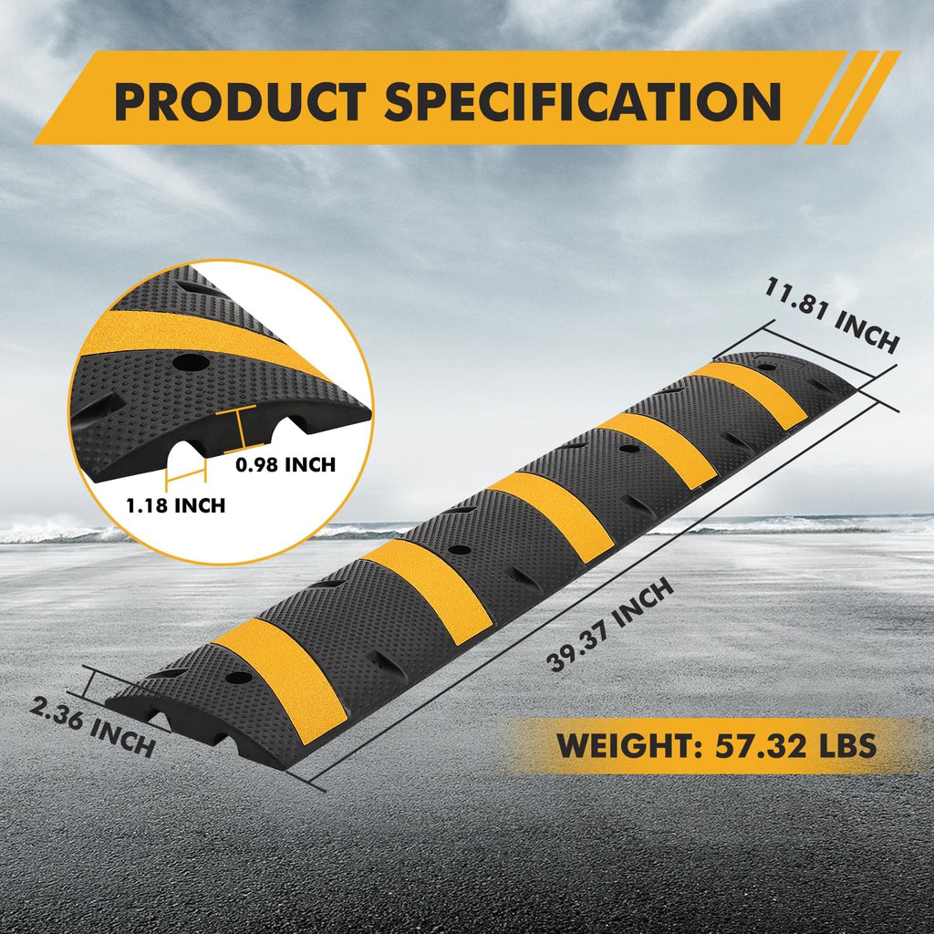 Garvee 6FT Rubber Speed Bumps 2-Pack Heavy Duty 25000 Lb Capacity With 8 Bolt For Road Parking Lot School Warehouse Yellow