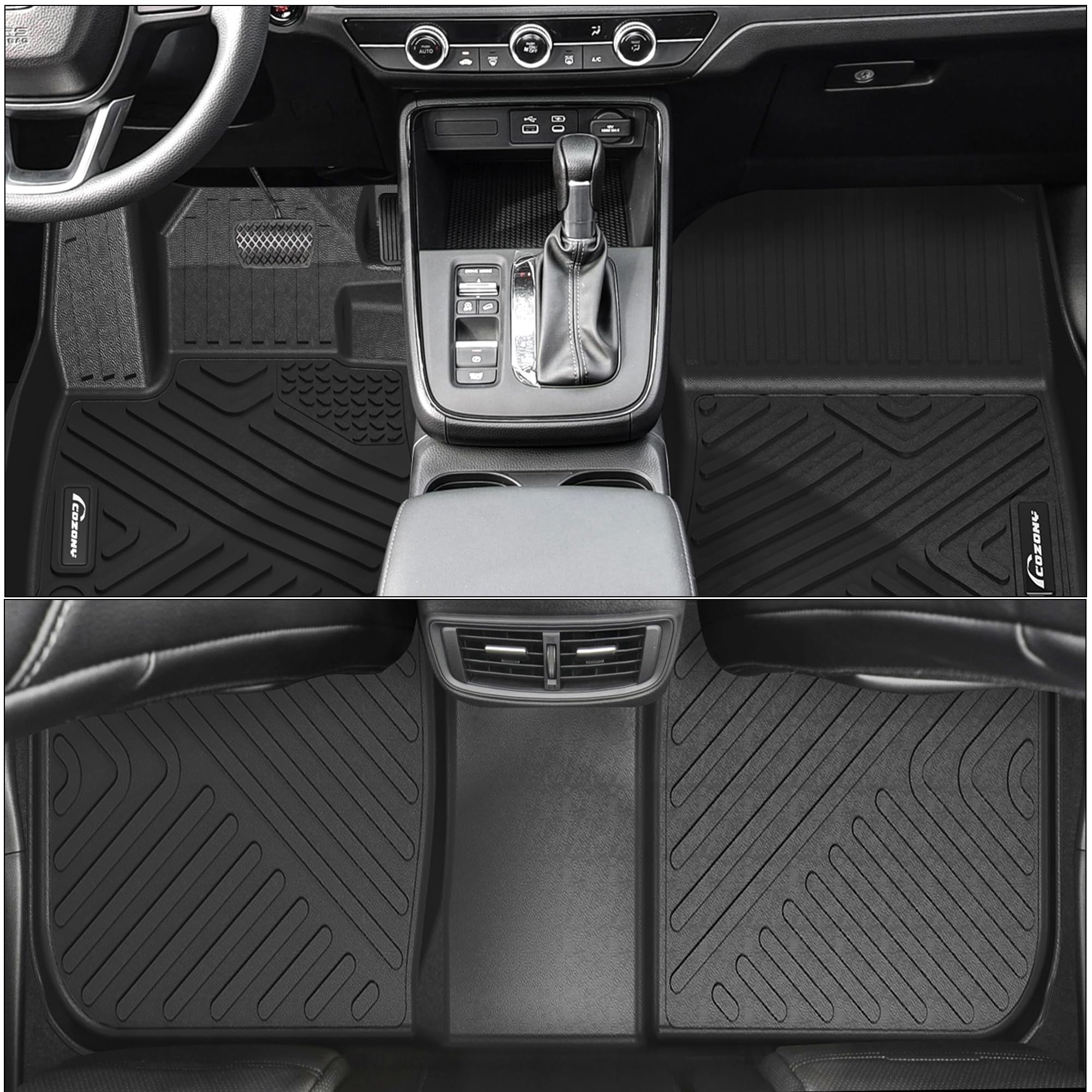 Garvee Custom Fit Floor Mats Compatible with Honda CR-V 2023-2025, Black TPE All-Weather Car Floor Liners, Front & Rear Row Set