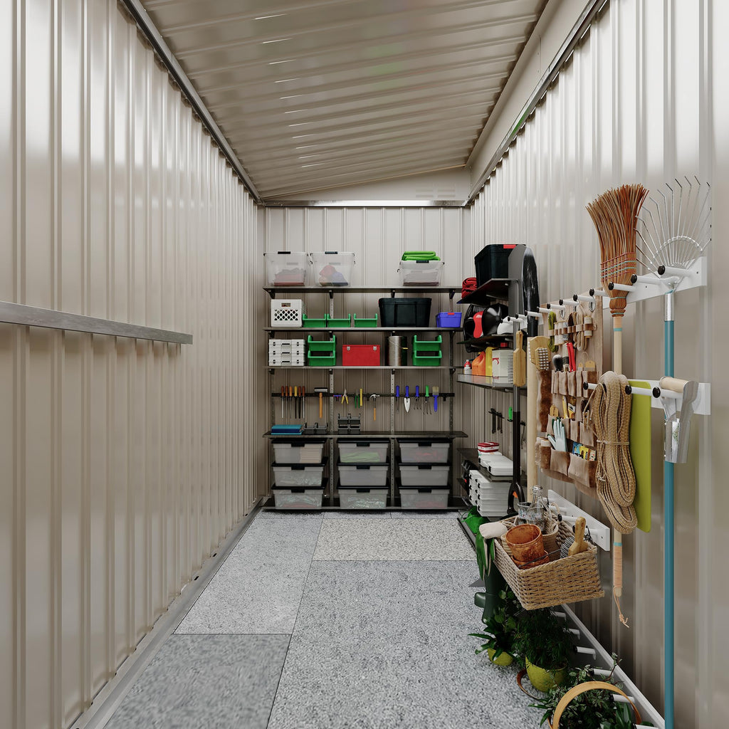 Garvee 4x8ft Metal Outdoor Lean-To Storage Shed, Heavy-Duty Garden Utility Tool Shed with Metal Wall Side, Weather-Resistant & Durable