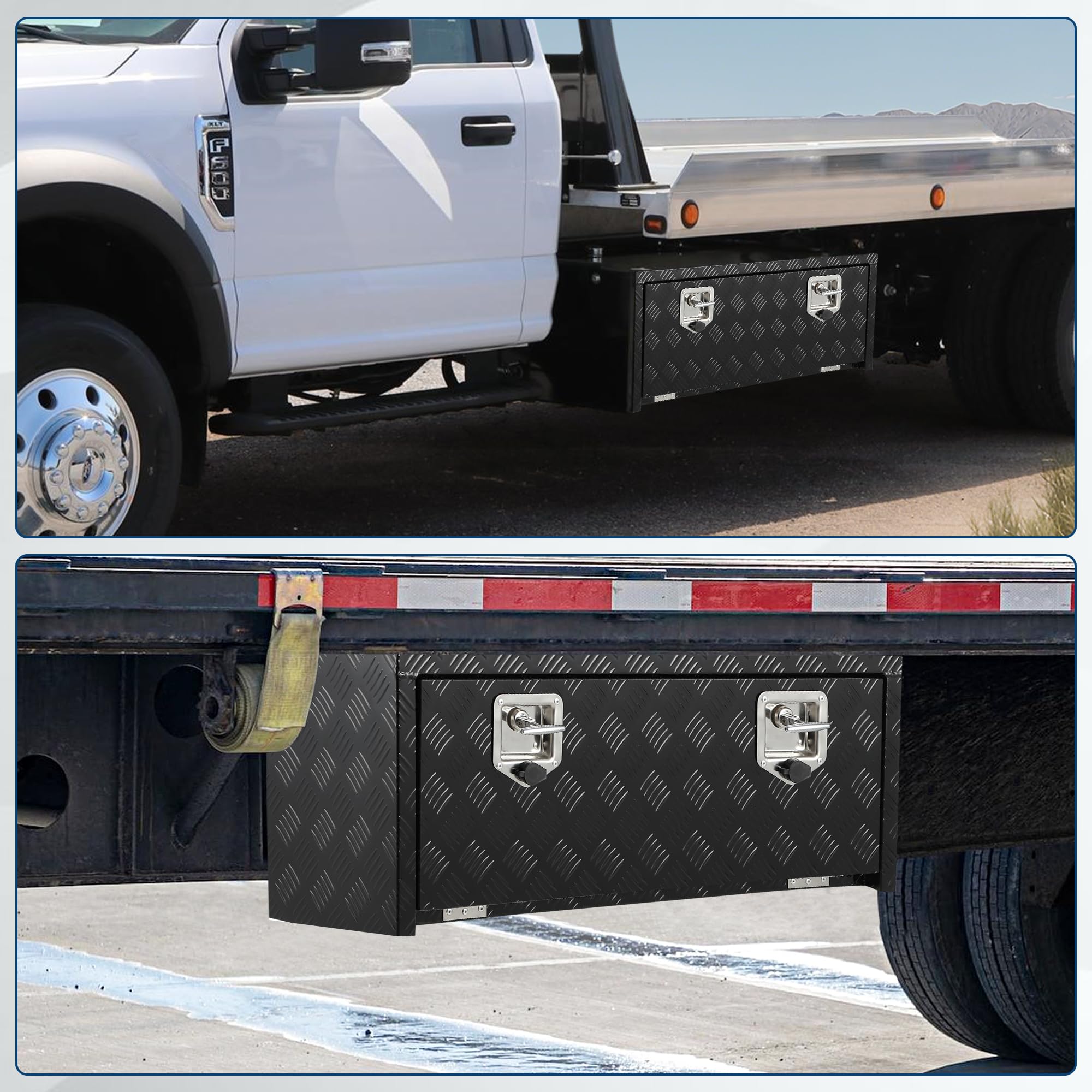 Garvee 36"X18" Underbody Truck Tool Box Aluminum Heavy Duty Waterproof Lockable for Pickup RV Trailer, Black