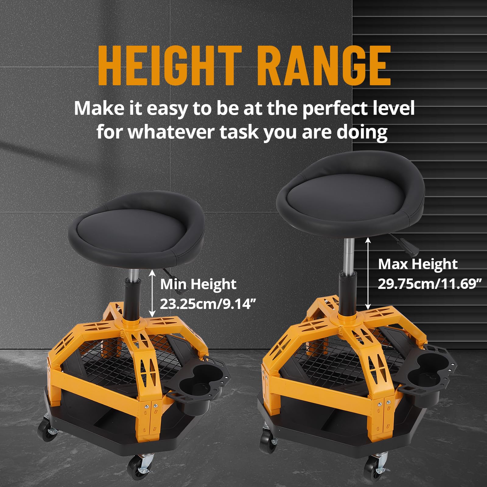 Garvee 330LBS Rolling Shop Stool for Garage - Heavy-Duty Mechanic Stool, Ease to Move with 360° Universal Casters, Engineering Design, High-Storage