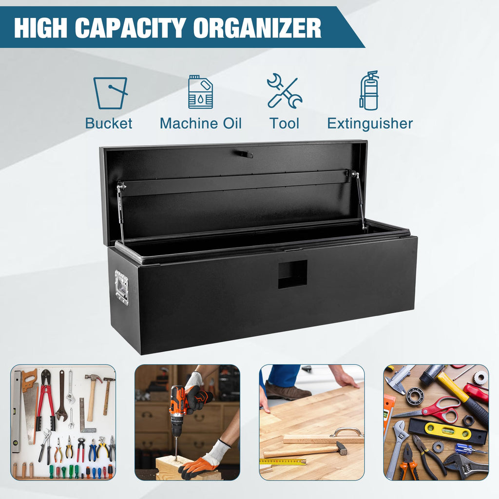 Garvee Black Steel Truck Bed Tool Box, 48"x15"x15", Weatherproof Storage Chest for Pickup, Truck Bed, RV, Trailer, Black Powder Coated