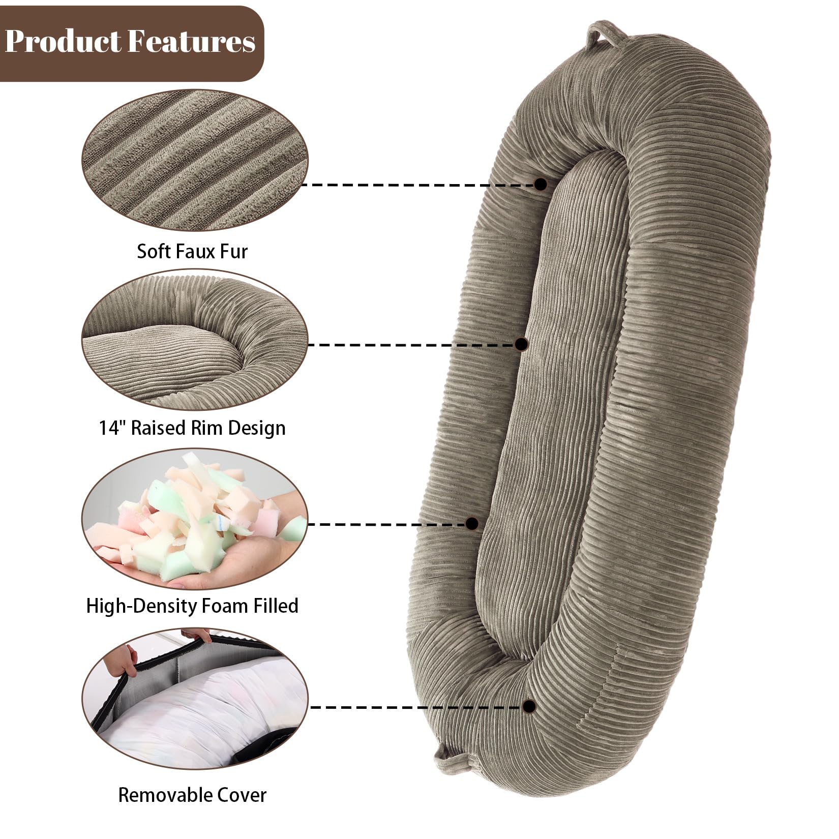 Garvee Dog Bed for Adult, Human Size Giant Dog Bed for Men and Women, 71”x48”x14” Human Dog Lazy Sofa Bed for People and Pets, Washable Strip Flannel Nap Bed Adult Oval, Human-Sized Dog Bed,Brown