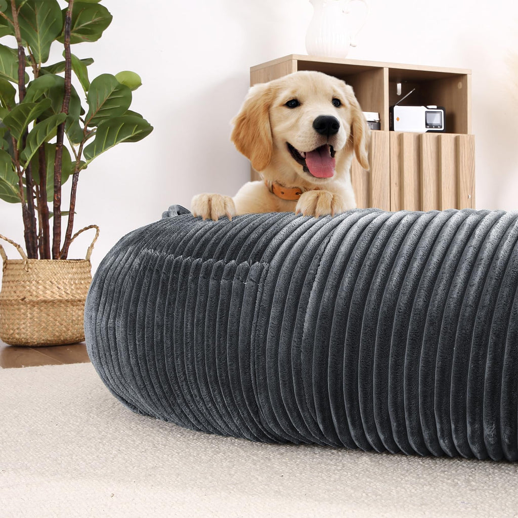 Garvee Dog Bed for Adult, Human Size Giant Dog Bed for Men and Women, 71”x48”x14” Human Dog Lazy Sofa Bed for People and Pets, Washable Strip Flannel Nap Bed Adult Oval, Human-Sized Dog Bed,Dark Grey