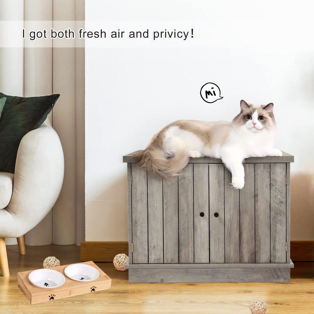 Garvee Cat Litter Box Enclosure with Removable Divider, Wooden Pet House Bench, Hidden Cat Washroom, Side Entry, Large Size, Indoor Use