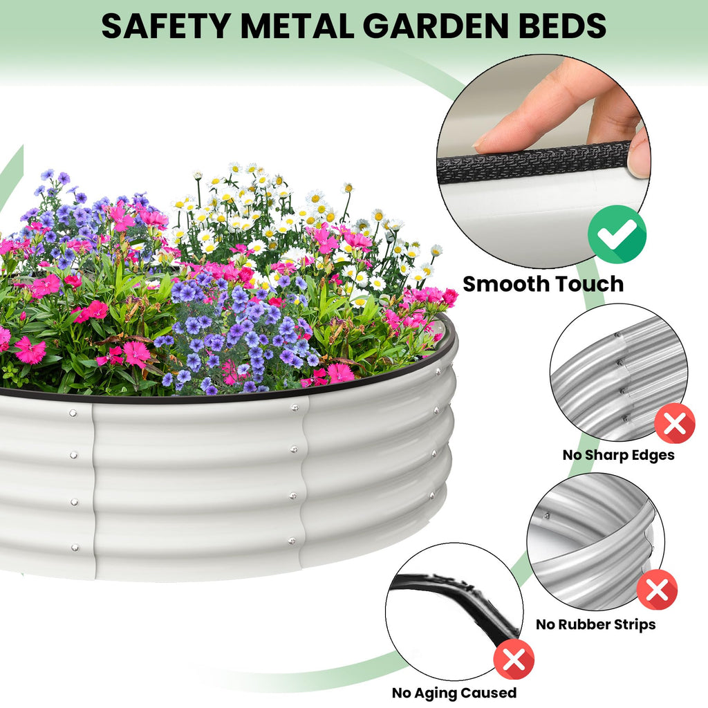 Garvee 2-Pack 4'x4'x1' Round Galvanized Raised Garden Beds - Heavy-Duty, Open Bottom Design Planters for Outdoor Flowers & Vegetables, White