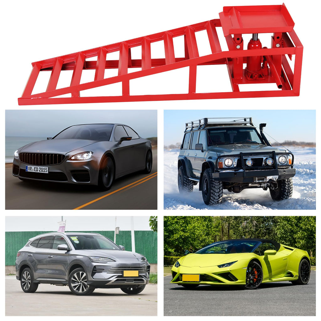 Garvee Hydraulic Car Ramps - 8820lbs/4T Capacity Low Profile Car Lift Service Ramps for Automotive Truck Trailer Garage Auto Car Repair Frame, Red