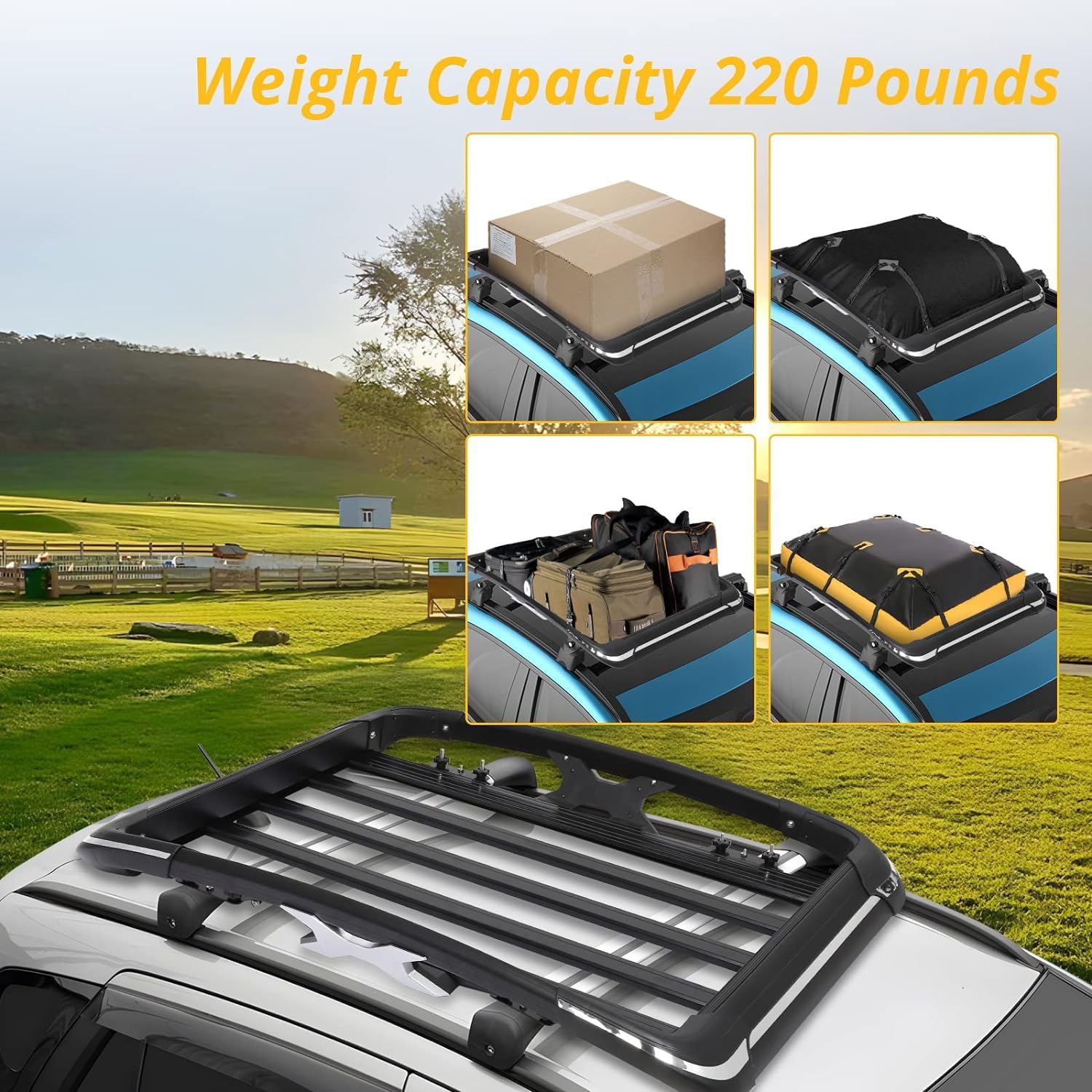 Garvee 63"X38"X6.3" Roof Rack Basket Increased Vehicle Capacity 220 Lbs Carrying Capacity Anti-Rust Coating One-Year Warranty