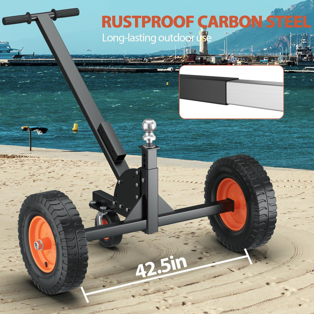 Garvee 2 in 1 Trailer Dolly, 1500 lbs Tongue Weight Capacity, Trailer Mover with 24" - 35" Adjustable Height, 2" Hitch Ball & 16" Pneumatic Tires & Universal Wheel, for RV Trailer Boat Moving