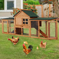 Garvee 80in Wooden Rabbit Hutch, 2-Level Small Animal House with Double Side Runs, Weatherproof Roof, Removable Tray & Ramps for Rabbits, Guinea Pigs, Quails & Bantam Chickens