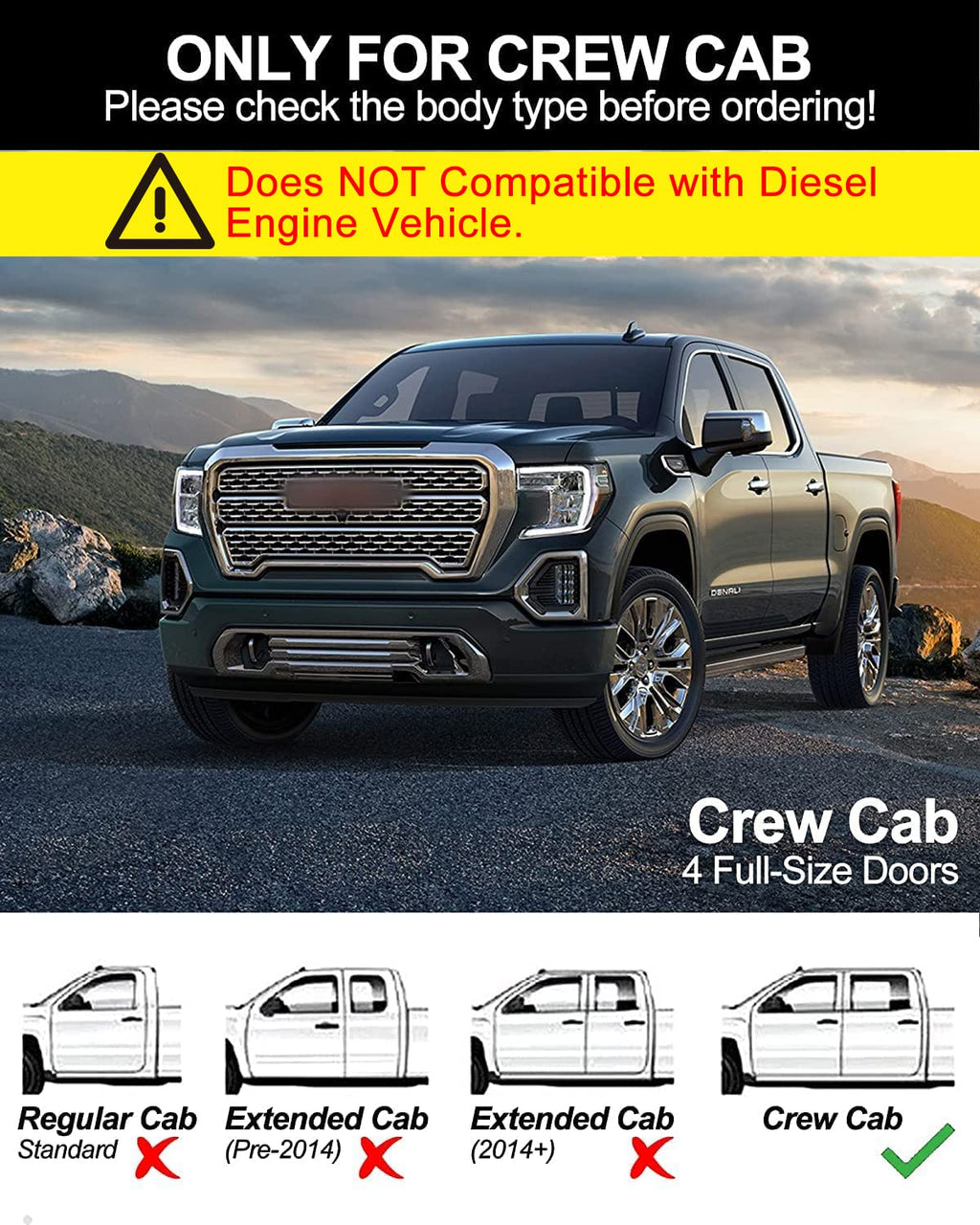 Garvee 6 Inch Running Boards - Compatible with 2007-2018 Chevy Silverado 1500 and 2007-2019 Chevrolet Silverado 2500HD/3500HD Crew Cab (4 Full-Size Doors, Gas Engine Only), Aluminum Construction