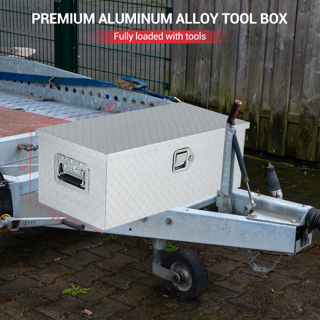 Garvee 30 Inch Aluminum Truck Tool Box, Truck Bed Storage Box with Security Lock and Wider Handles, Heavy Duty Waterproof Tool Box Organizer Chest for Pick Up Truck Rv Trailer - Silver