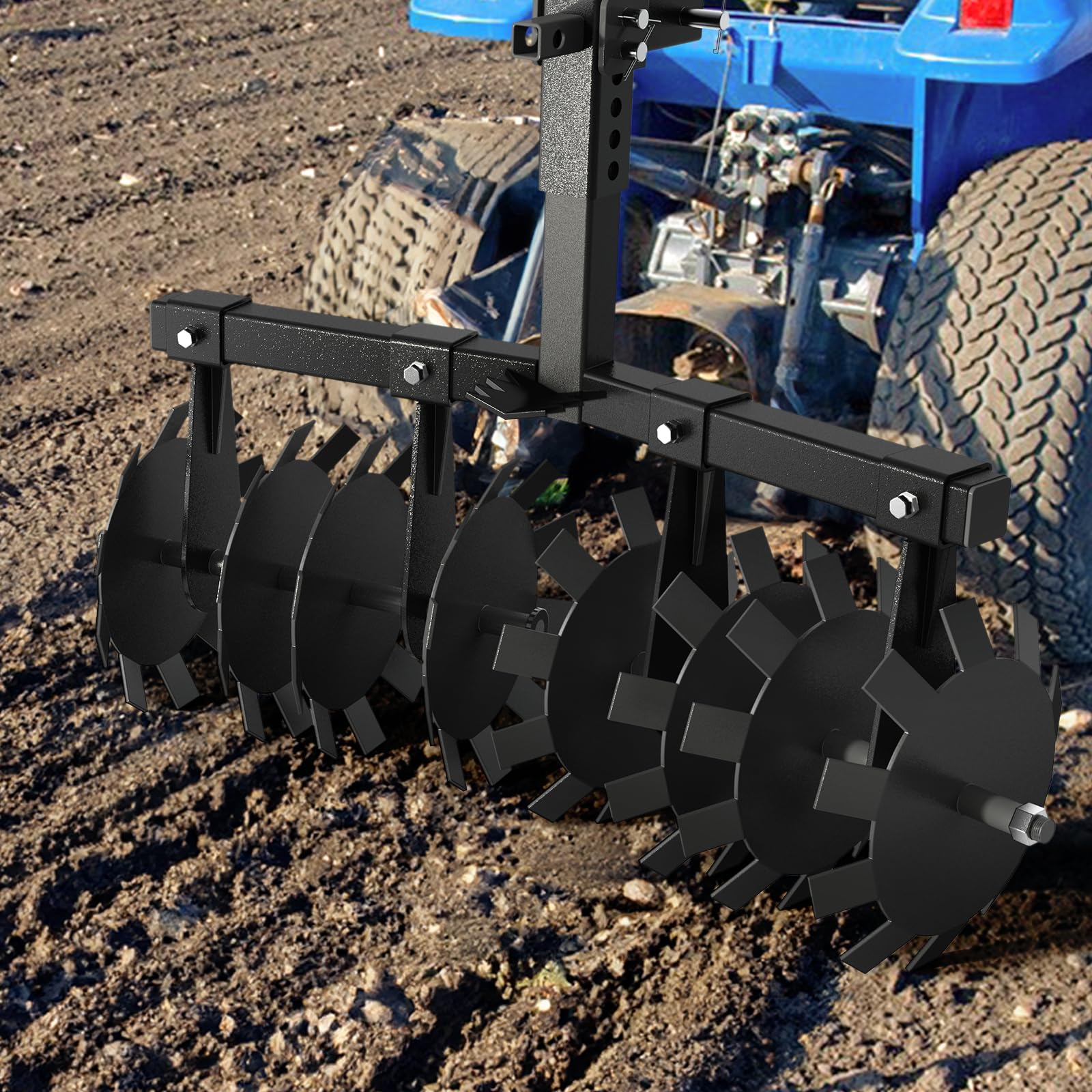 Garvee Disc Plow Harrow 32 Inch with Universal 2" Receiver Mount for ATV/UTV, Adjust Height Heavy Duty Width Cut Disc Plow Durable Steel Round Plow Harrow (Disc Plow Harrow/Receiver)