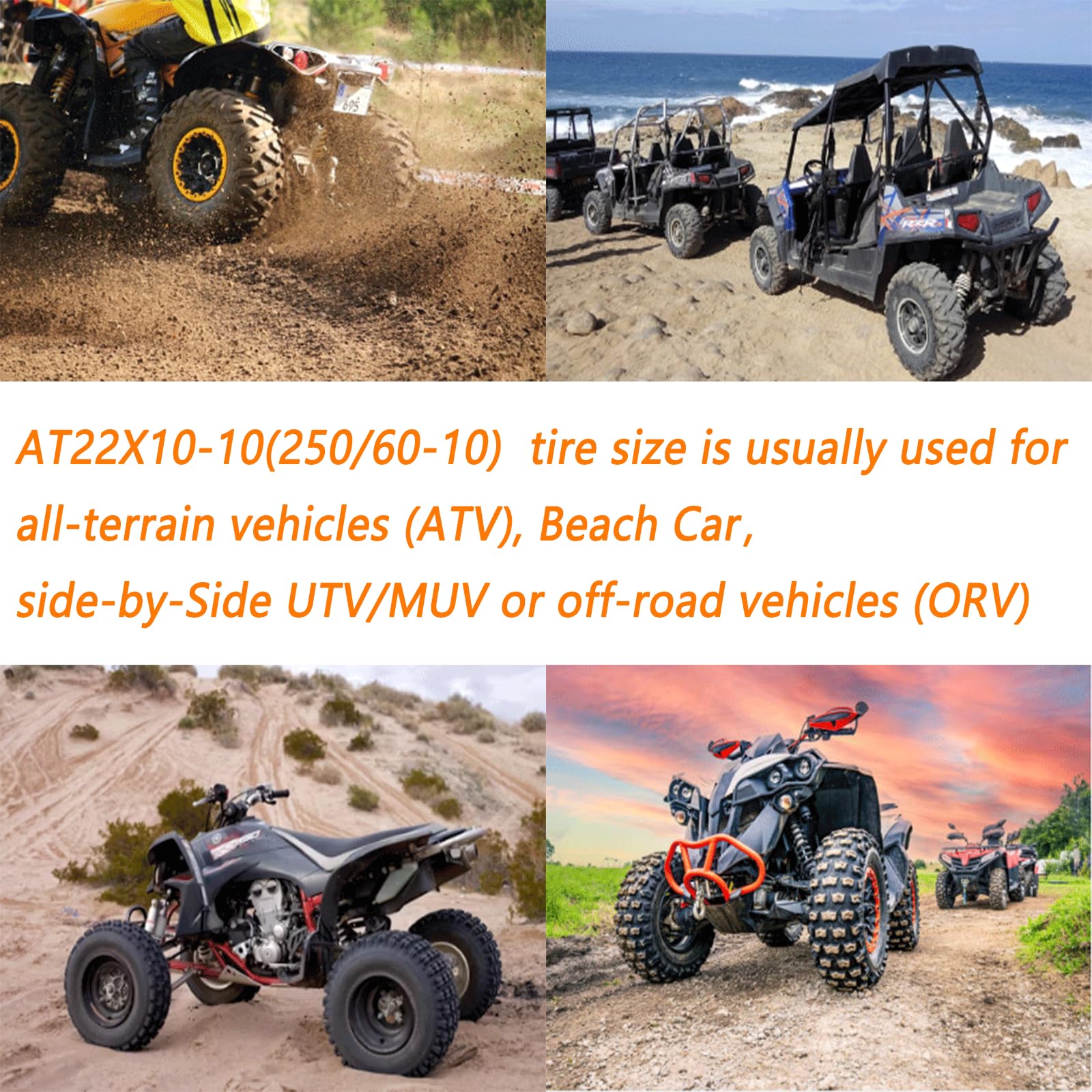 Garvee Set Of 2 All Terrain ATV Tires 22X10-10 4PR Tubeless For Off-Road Adventures, Durable Black