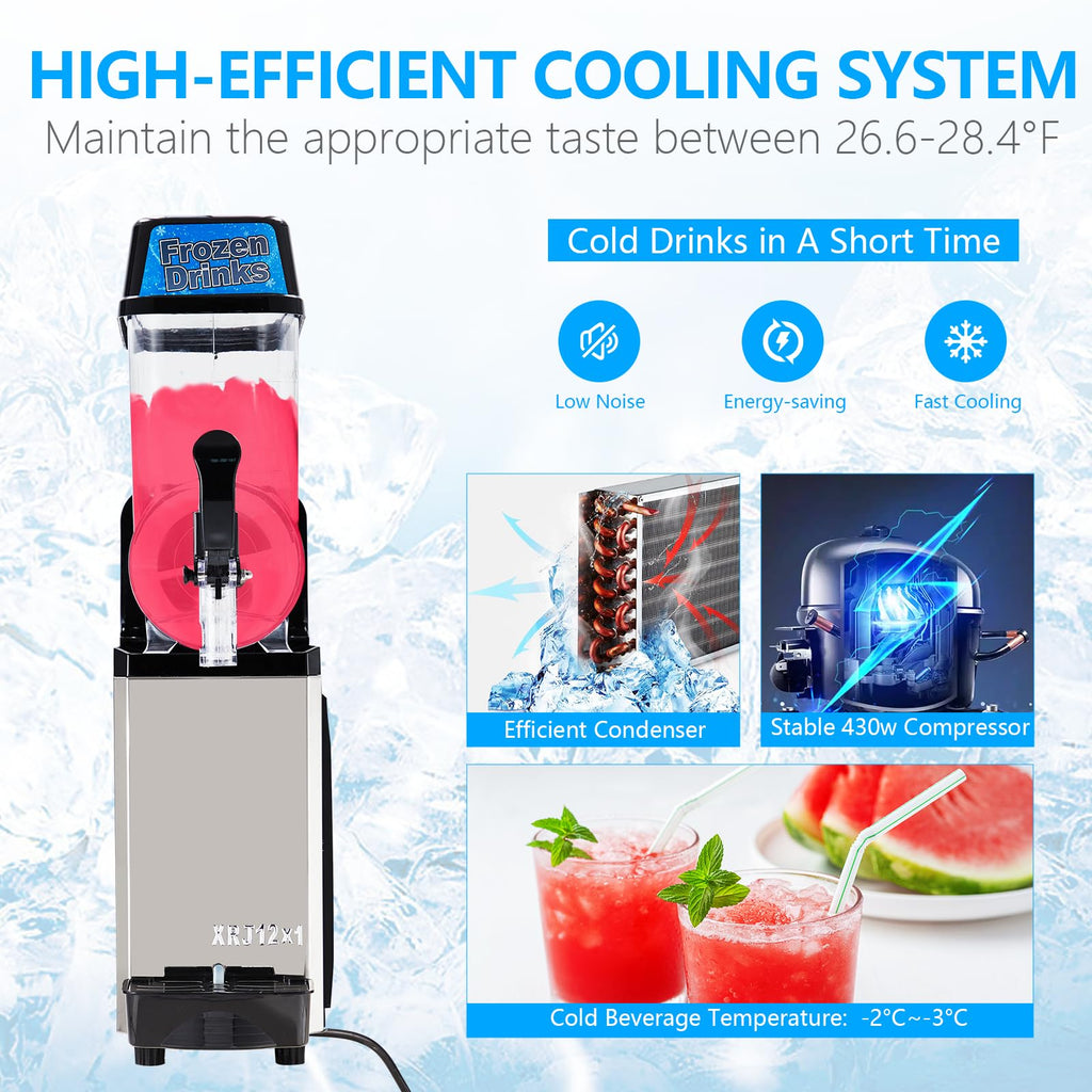 Garvee 12L Commercial Slushy Machine, 430W Compressor, 3.2 Gal Capacity, Food-Grade PC, Stainless Steel, Digital Control, Ideal for Restaurants, Bars, Pool Parties