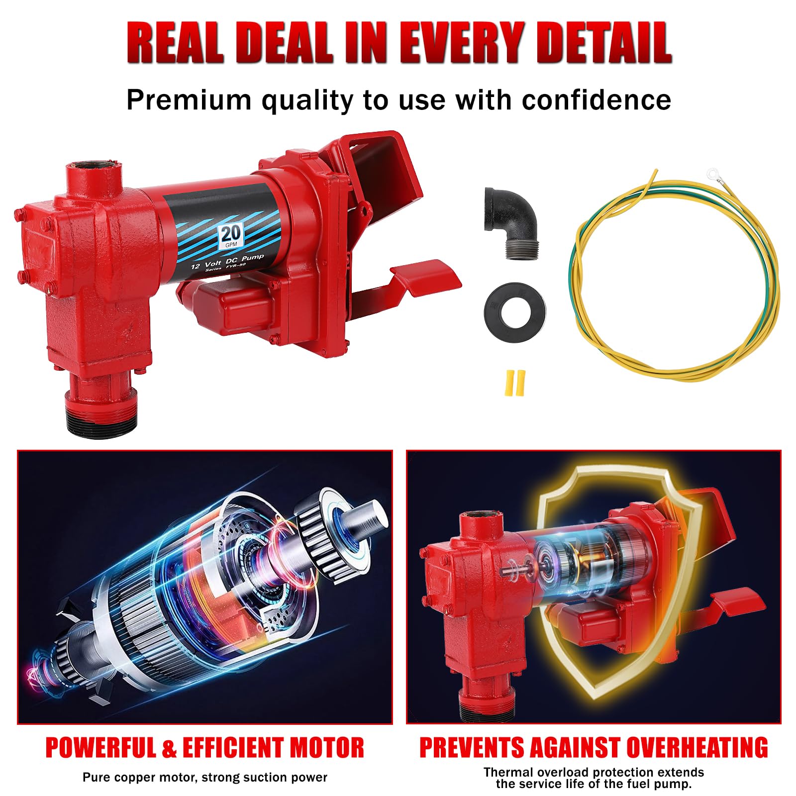 Garvee Fuel Transfer Pump 20 GPM 1/4 HP, 12 Volt DC Fuel Pump, Diesel Transfer Pump Crafted from cast iron material, Gasoline Transfer Pump for Kerosen, Ethanol & Methanol Blends, and Biodiesel