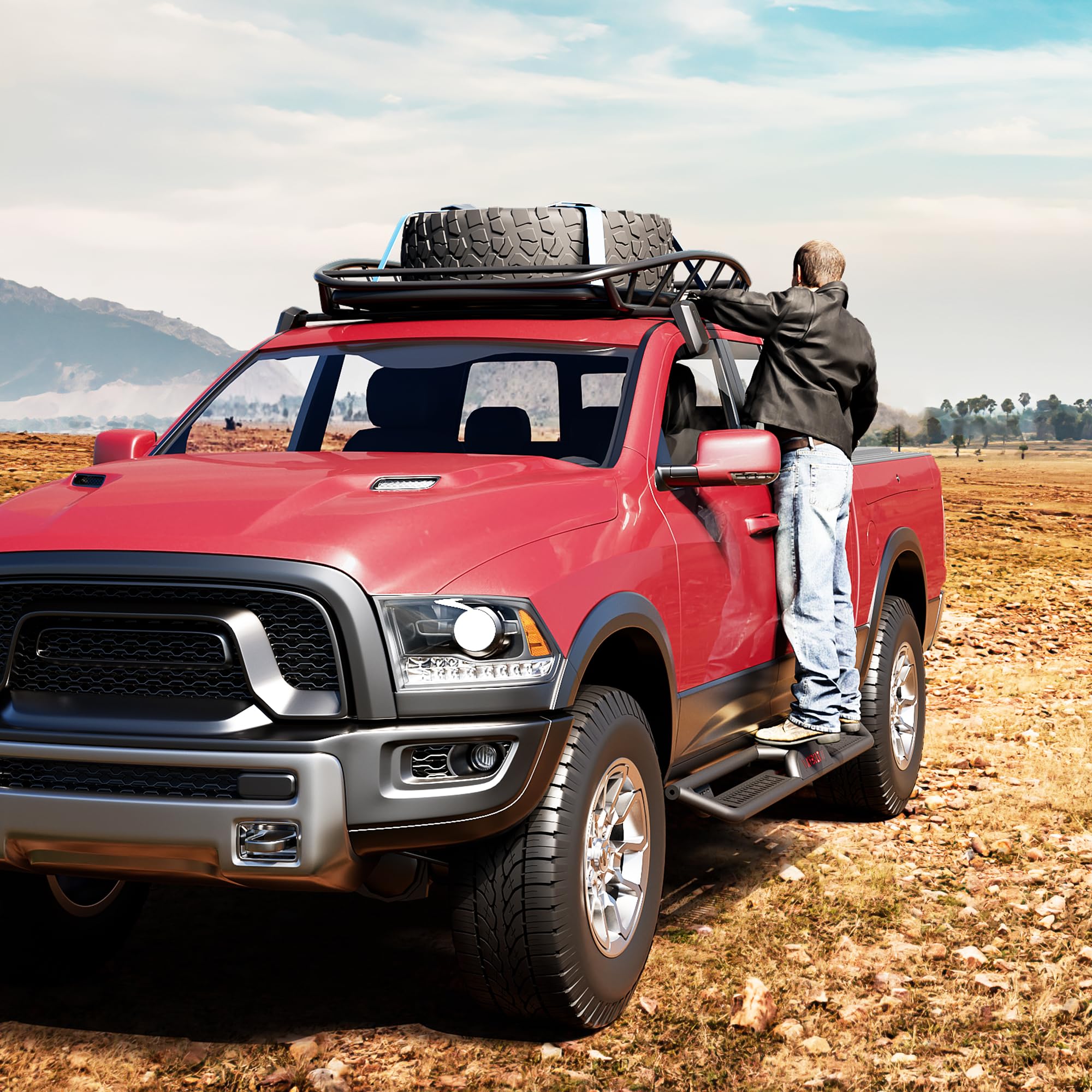 Garvee Running Boards Compatible with 2019-2024 Dodge Ram 1500 Crew Cab(Excl.2019-2023 Classic),Steel Rock Two Stairs Sliers for 2019 2020 2021 2022 2023 2024 Ram 1500 New Body Supercrew Cab