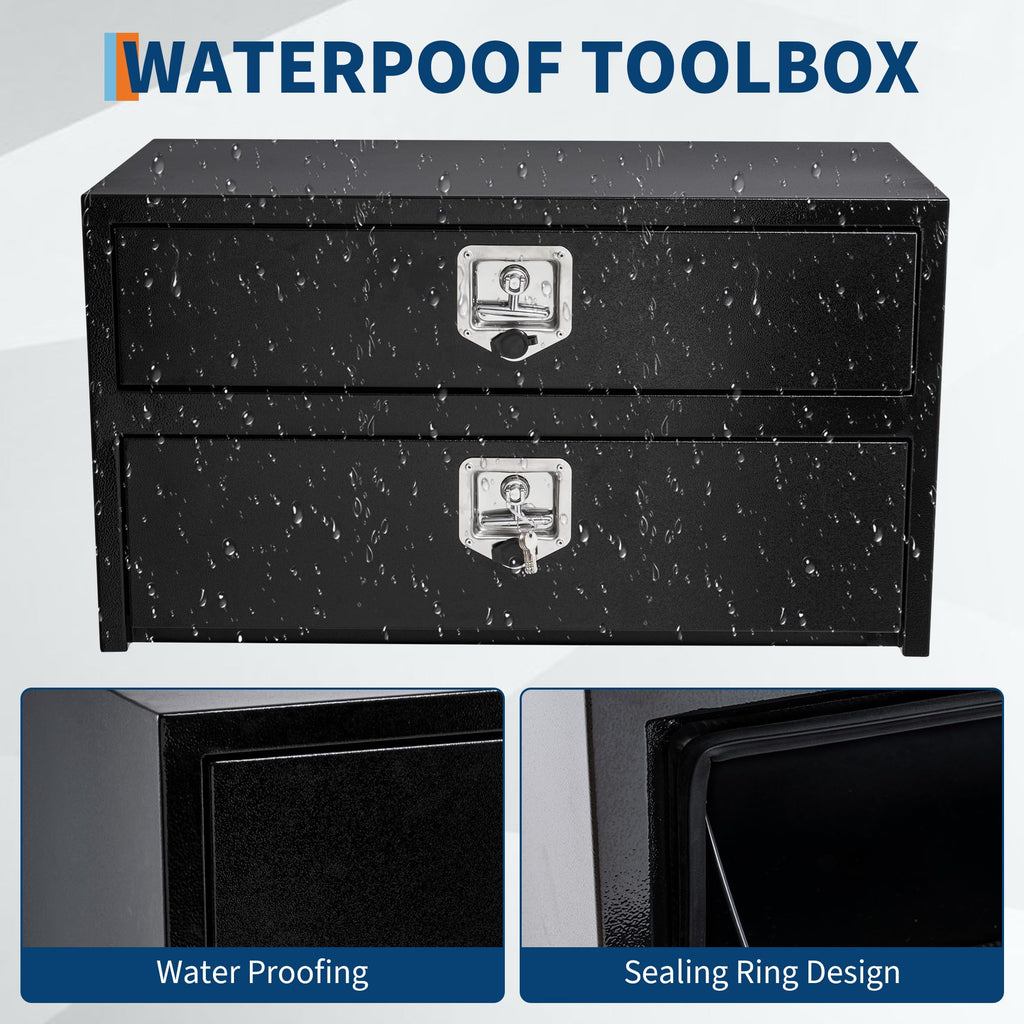 Garvee 48"x18"x20" Black Steel Truck Tool Box with Drawer, Two-Tier Organizer for Truck Bed, Waterproof, Secure Lock, Black