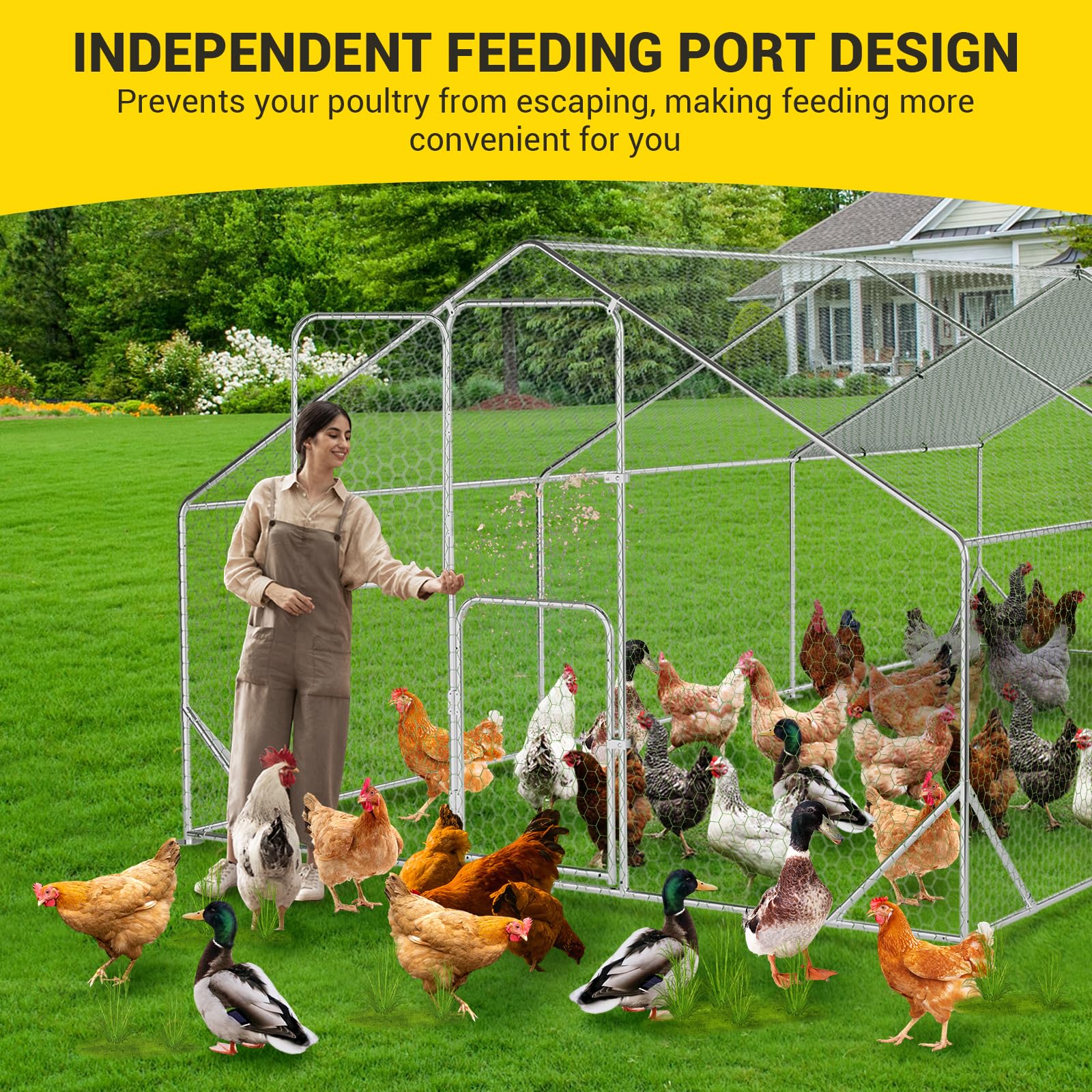 Garvee Large Metal Chicken Coop, Chicken Coop Run with Cover, Large Chicken Run with Double Door, Chicken Pen for Outdoor Farm Yard (19.7'L x 9.8'W x 6.6'H)