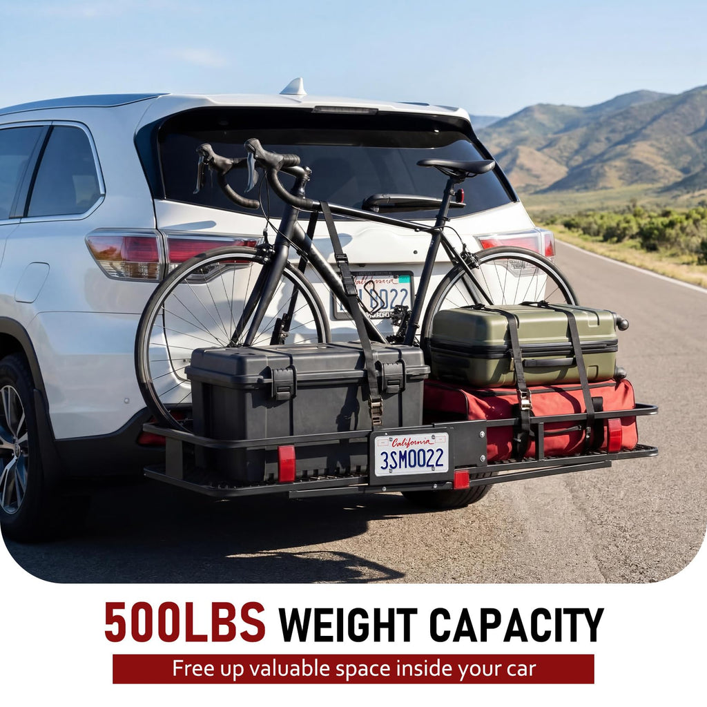 Garvee 70" x 30" Hitch Cargo Carrier, Heavy Duty Folding Cargo Basket, 500 Lbs Capacity, Carbon Steel, Black