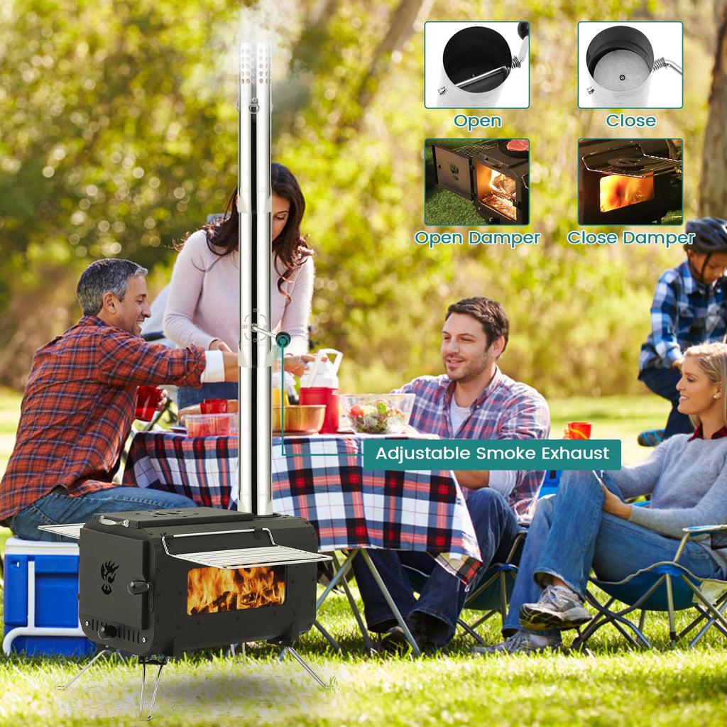 Garvee Outdoor Portable Wood Stove, Tent Stove,Wood Burning Stove for Camping,Cast Iron Wood Stove,Tent Heaters for Camping, Includes Chimney Pipes ans View Glass,Ice-fishing, Cookout, Hiking, Travel