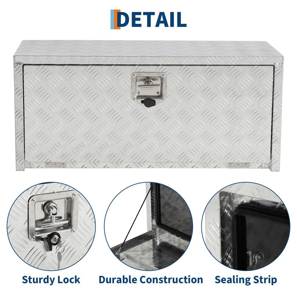 Garvee 30"x 14"x16" Heavy Duty Aluminum Tool Underbody Box Waterproof Truck Storage Organizer Chest for Pick Up Truck Bed RV Trailer, Silver