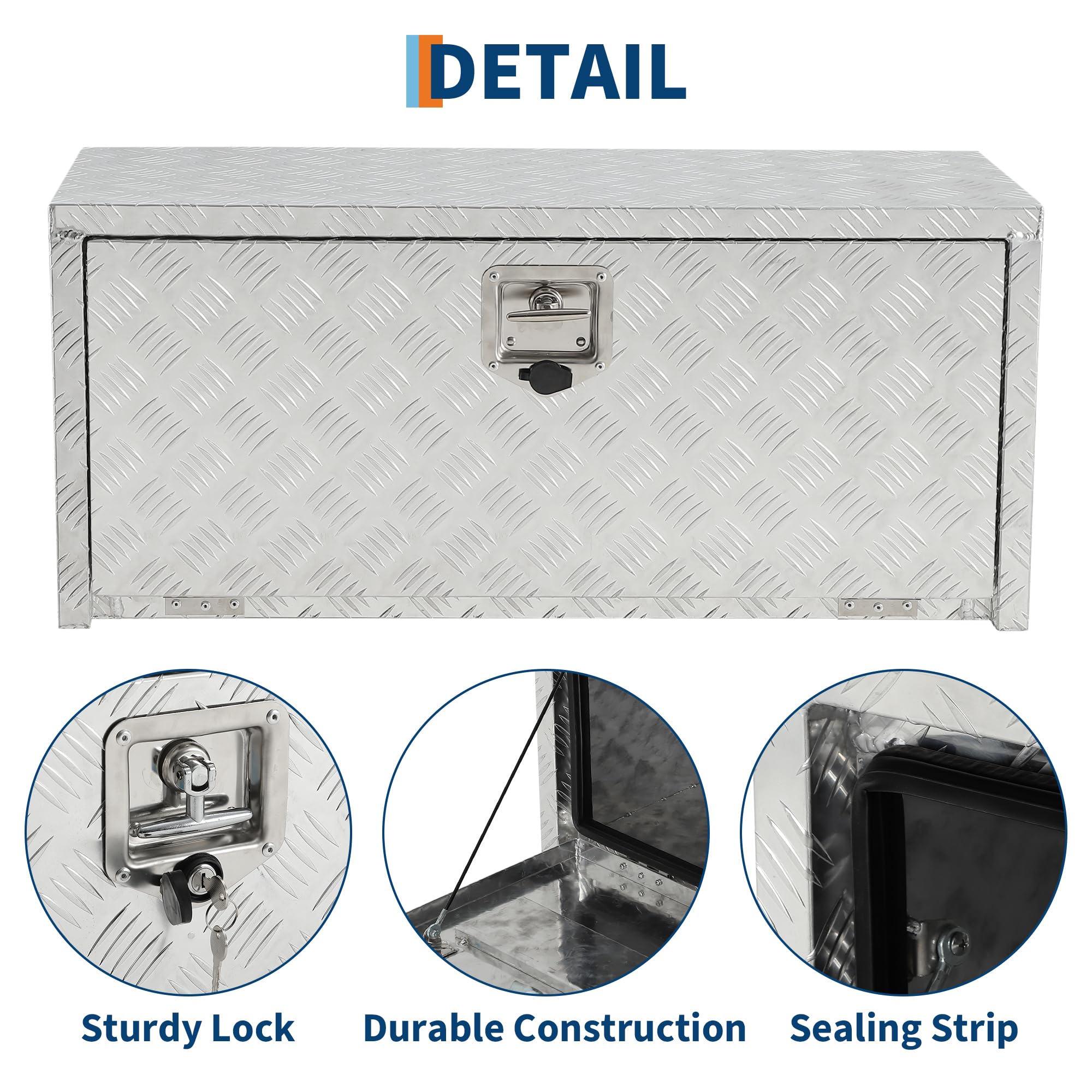 Garvee 30"x 14"x16" Heavy Duty Aluminum Tool Underbody Box Waterproof Truck Storage Organizer Chest for Pick Up Truck Bed RV Trailer, Silver