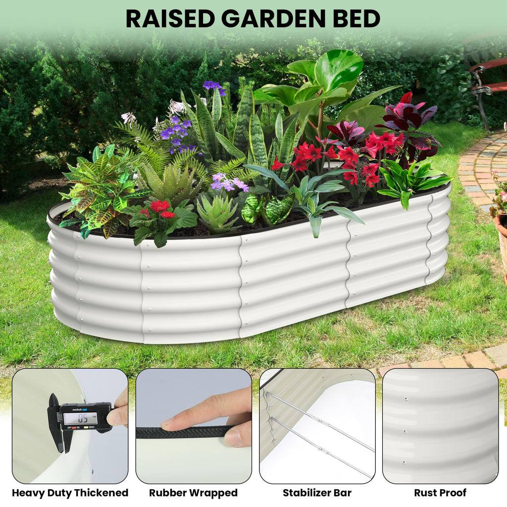 Garvee 2 Pcs 6' X 3' X 1' Oval Raised Garden Bed, Galvanized Raised Beds for Outdoor, Planter Raised Boxes with Open-Ended Base,Large Metal Raised Planter Beds for Vegetables,Flowers,Tool-Free Assembly, White