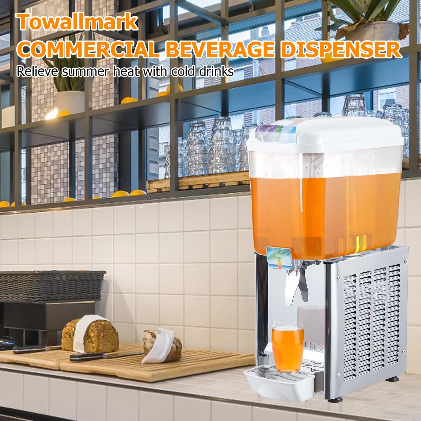GARVEE 18L (4.8 Gallon) Commercial Juice Dispenser, 1 Tank 180W, Stainless Steel Beverage Dispenser for Lemonade, Party, Restaurant