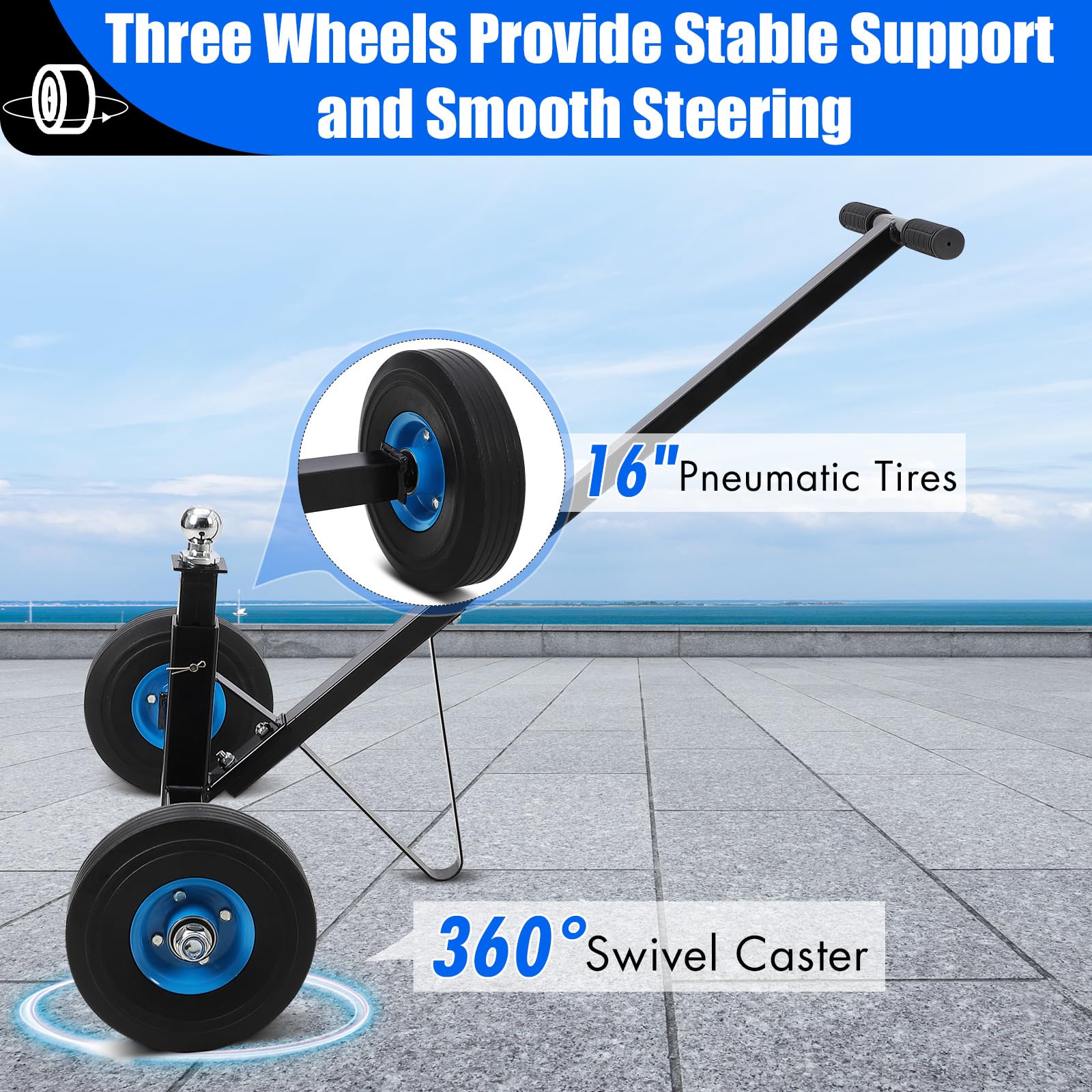 Garvee Adjustable Trailer Dolly with 1000lbs Load Capacity, Heavy Duty Carbon Steel Trailer Mover for Moving Car RV Boat Trailer, 19-26 Inch Adjustable Height, 2 Inch Ball & 16 Inch Pneumatic Tires