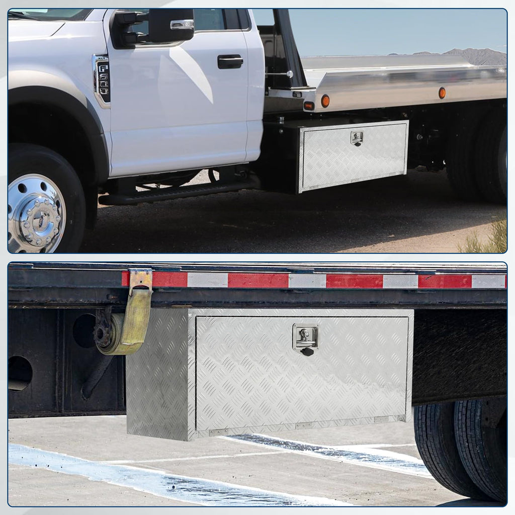 Garvee  24"X18" Heavy Duty Aluminum Tool Underbody Box Waterproof Truck Storage Organizer Chest for Pick Up Truck Bed RV Trailer, Silver