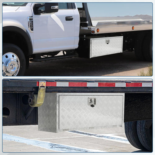 Garvee  24"X18" Heavy Duty Aluminum Tool Underbody Box Waterproof Truck Storage Organizer Chest for Pick Up Truck Bed RV Trailer, Silver