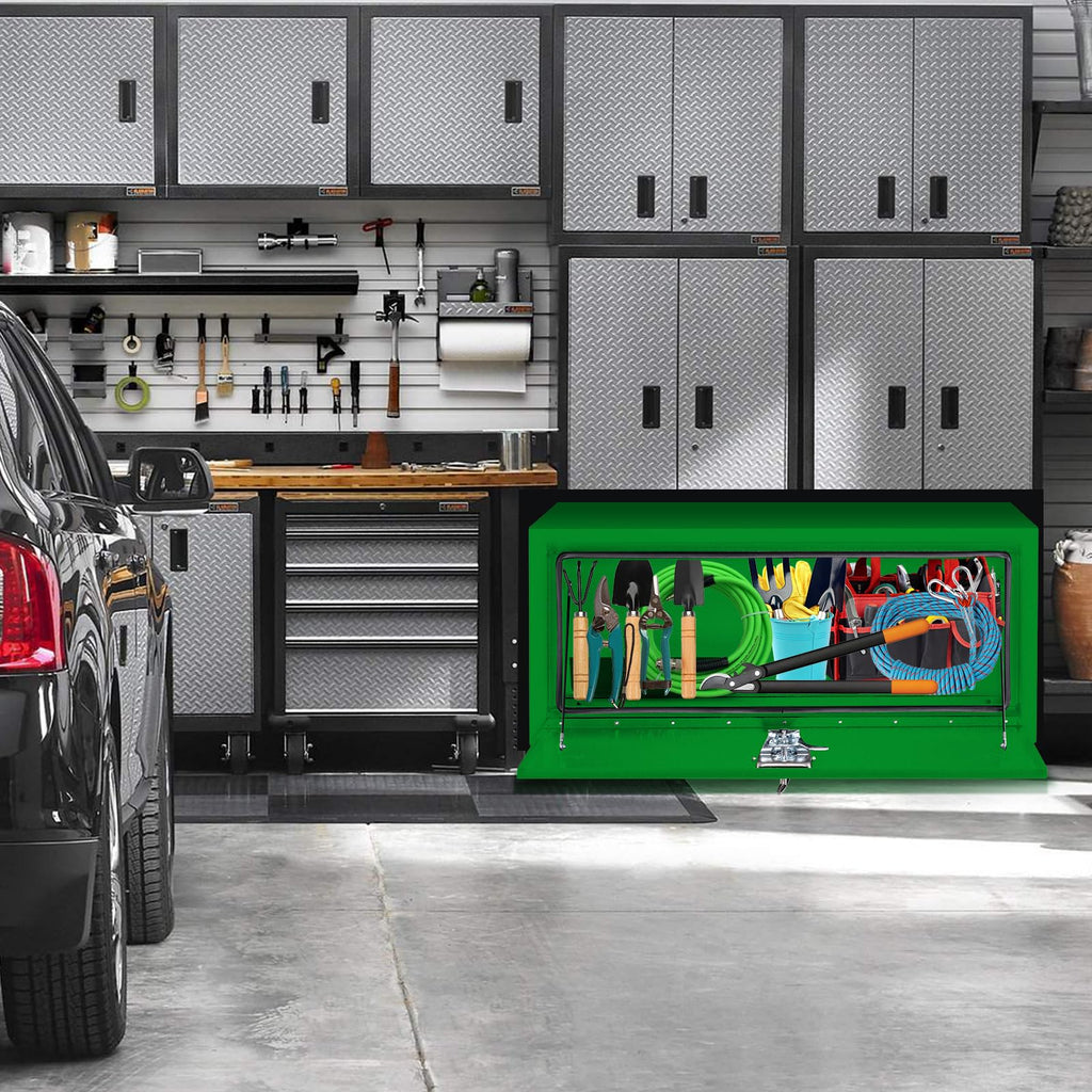 Garvee 30x14x16 Inch Underbody Truck Box Black Steel Lockable Waterproof Toolbox for Heavy-Duty Tool Storage Under Truck Bed, Green