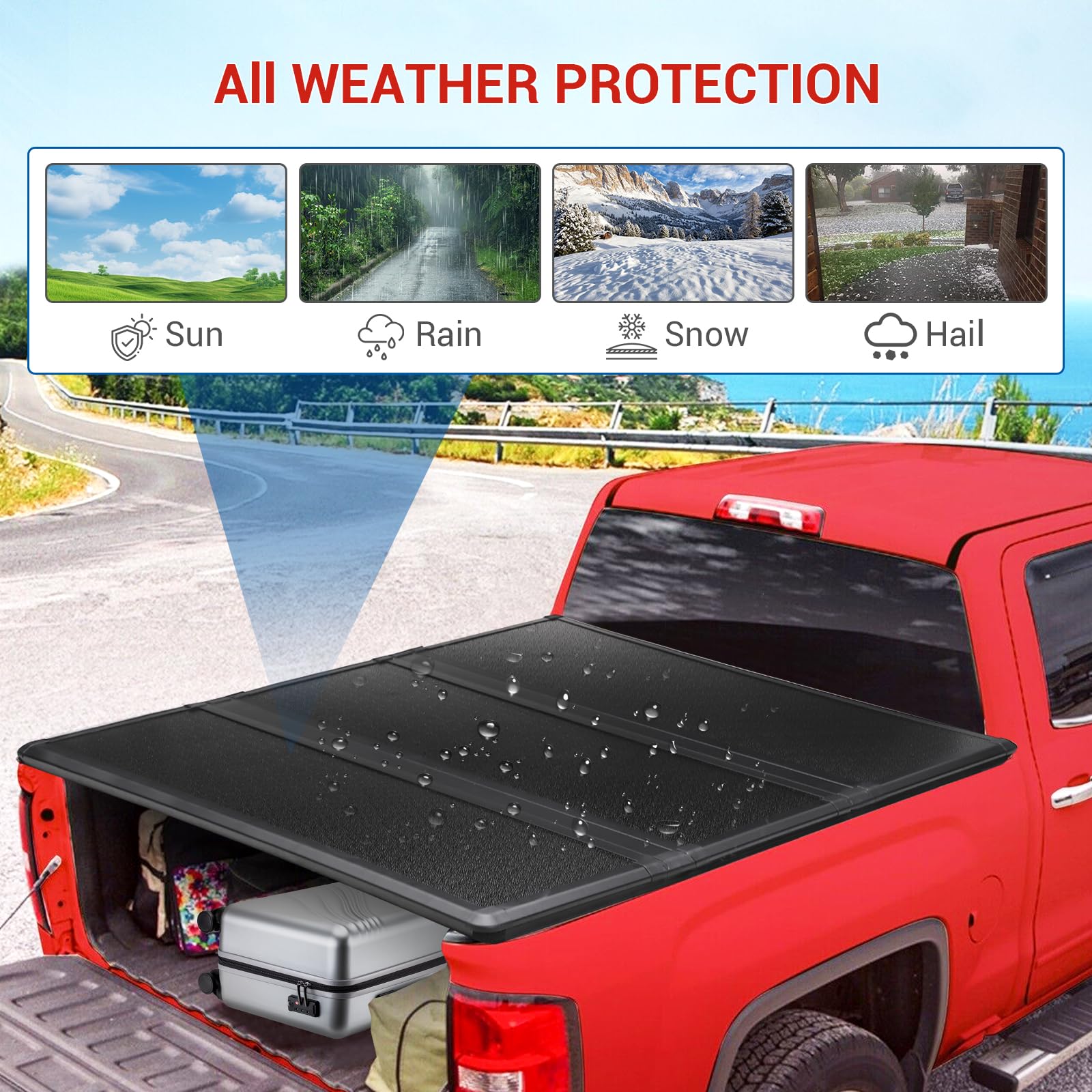 Garvee Hard Folding Truck Bed Tonneau Cover for Nissan Titan 6.7ft 2016-2023, Tri-Fold, Black, Durable & Easy Install