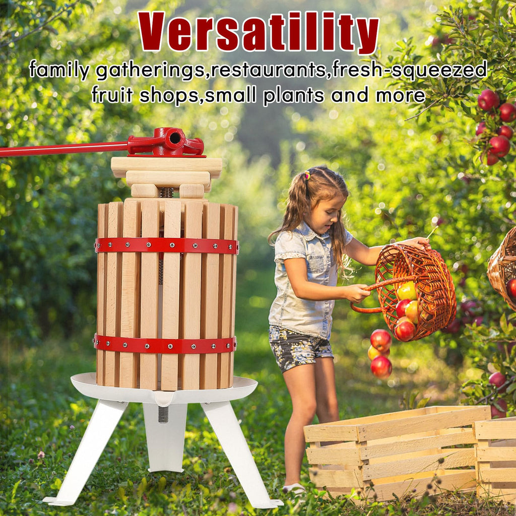 Garvee 1.6 Gal Manual Fruit Wine Press, Wood Steel Fruit and Wine Press With T-Handle, Stable Triangular Structure, Wine Making Press for Outdoor, Kitchen, Manual Assembly Required