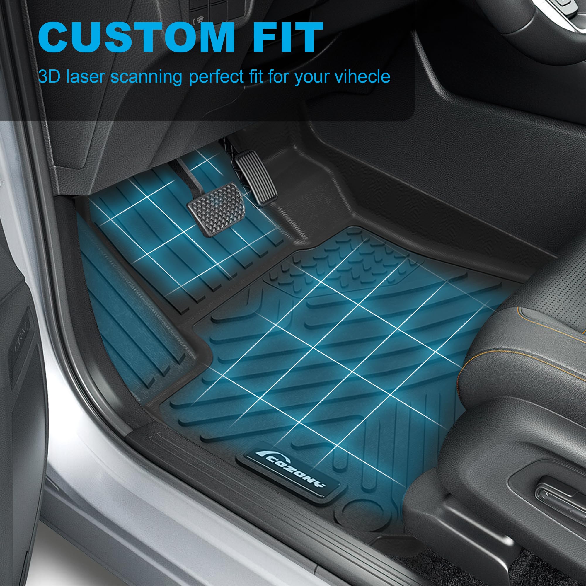 Garvee Custom Fit Floor Mats Compatible with 2018-2024 Chevrolet Equinox, Black TPE All-Weather Car Floor Liners, Front & Rear Row Set