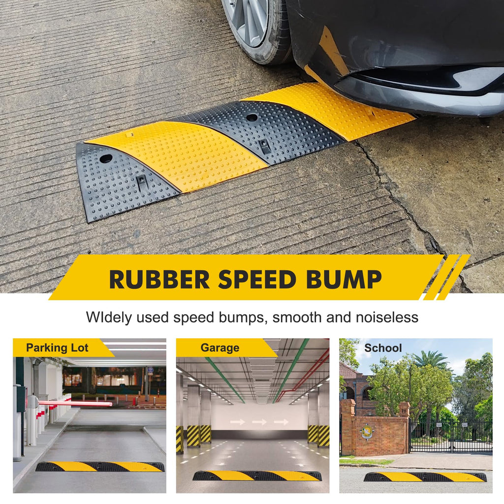 Garvee 2 Packs 3.3Ft Recycled Rubber Speed Bumps, Heavy-Duty Traffic Calming Hump with 25000 lbs Capacity, 2-Channel Modular Cable Protector Ramps for Asphalt, Concrete, Gravel Driveways, and Roads