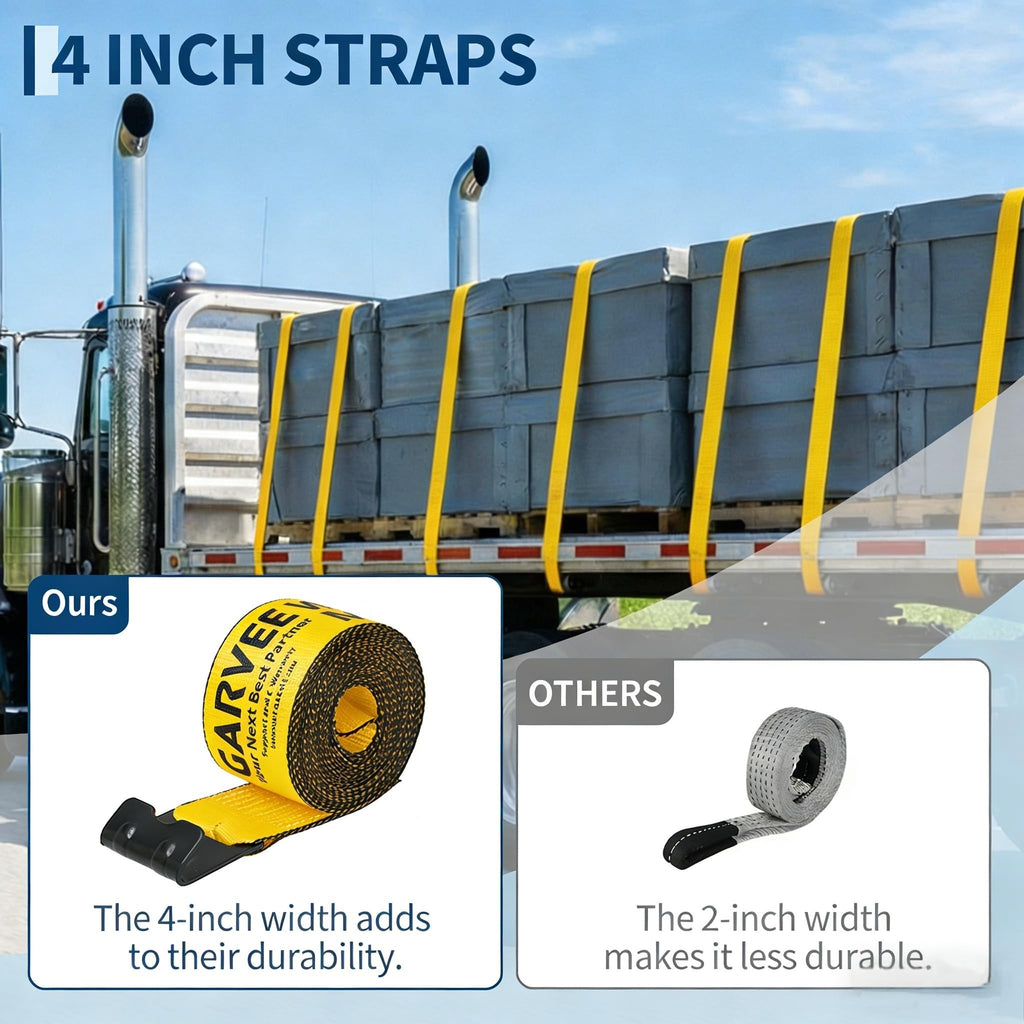 Garvee 4" x 30' Heavy Duty Truck Straps with Flat Hooks for Flatbed Trucks Trailers Farms Towing Tree Saver, Yellow, 10 Pack