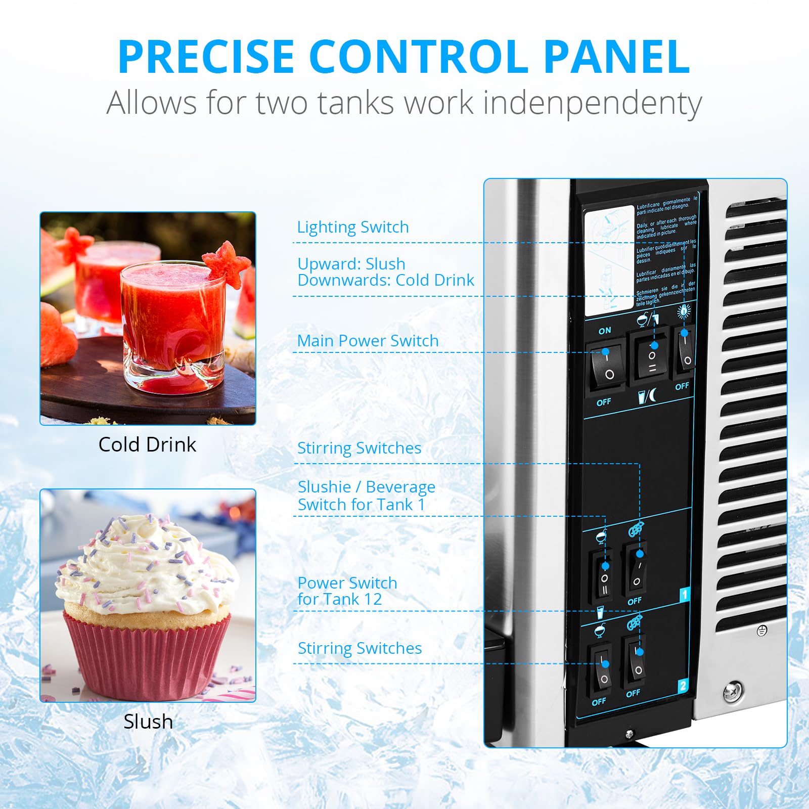 Garvee 12Lx2/6.4 Gals Commercial Slushy Machine Margarita Machine 500W Frozen Drink Machine Food-Grade PC Tanks for Restaurants Bars Pool Parties
