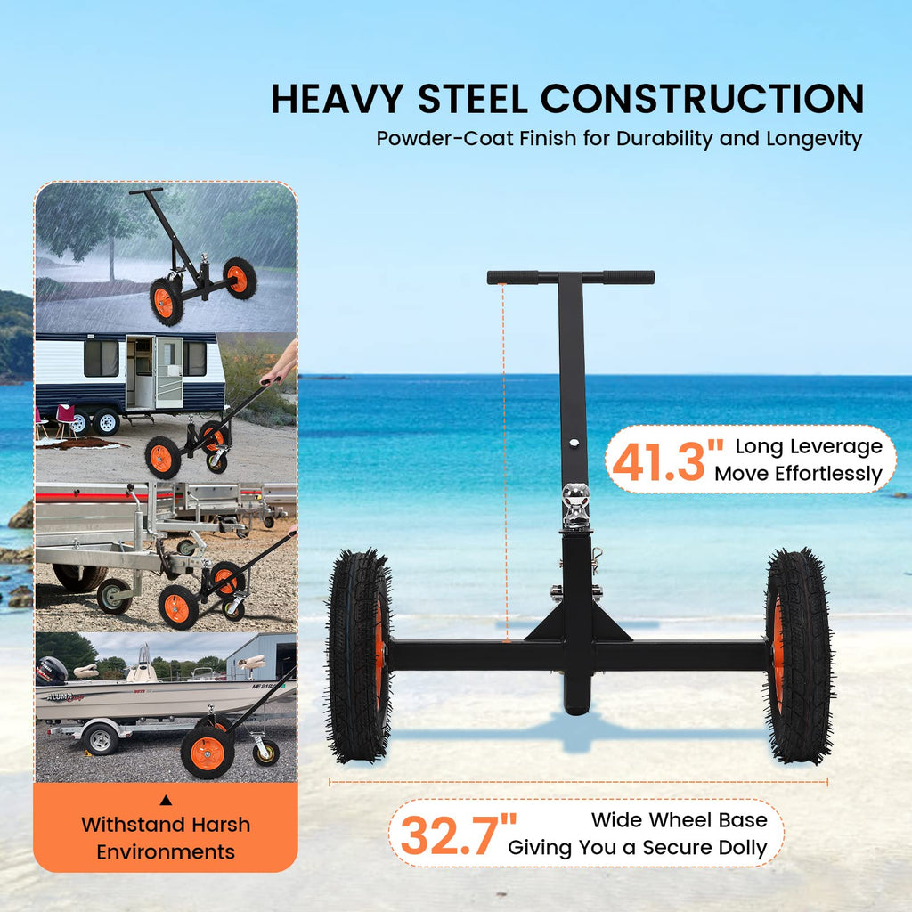 Garvee Adjustable Trailer Dolly with 1000lbs Weight Capacity, Boat Trailer Dolly with 2 Inch Ball & Pneumatic Tires, 17.7''-25.5'' Adjustable Height & Universal Wheel, for Moving Car RV Trailer