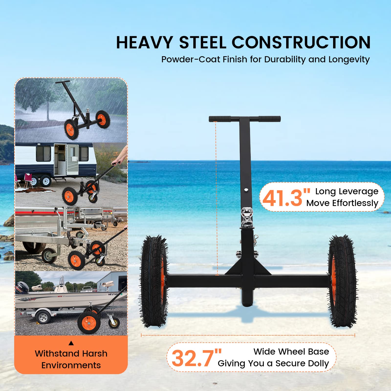 Garvee Adjustable Trailer Dolly with 1000lbs Weight Capacity, Boat Trailer Dolly with 2 Inch Ball & Pneumatic Tires, 17.7''-25.5'' Adjustable Height & Universal Wheel, for Moving Car RV Trailer