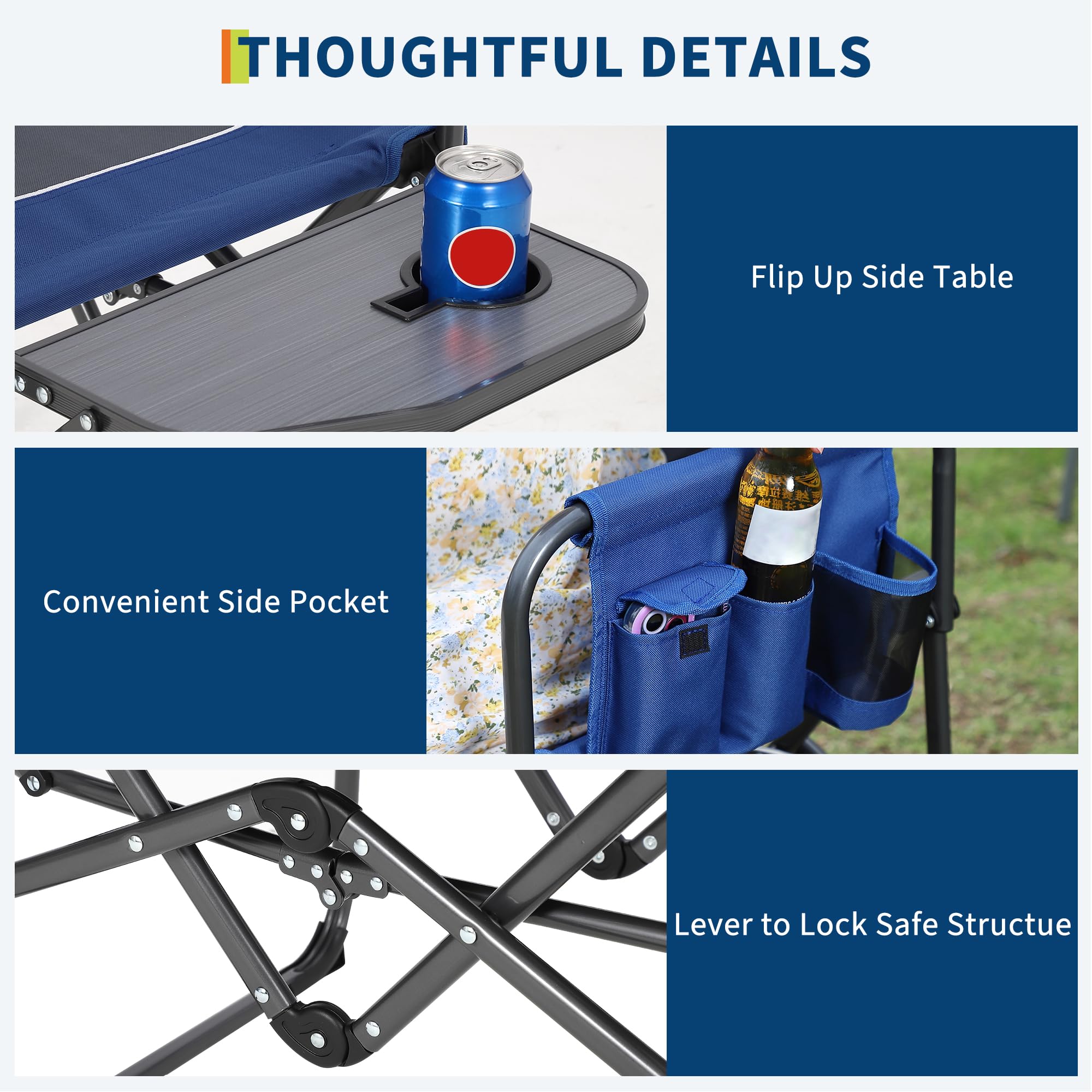 Garvee Oversized Portable Camping Directors Chair With Side Table & Detachable Pockets For Fishing Beach Picnic Concert Lawns, 31.89x19.69x36.22