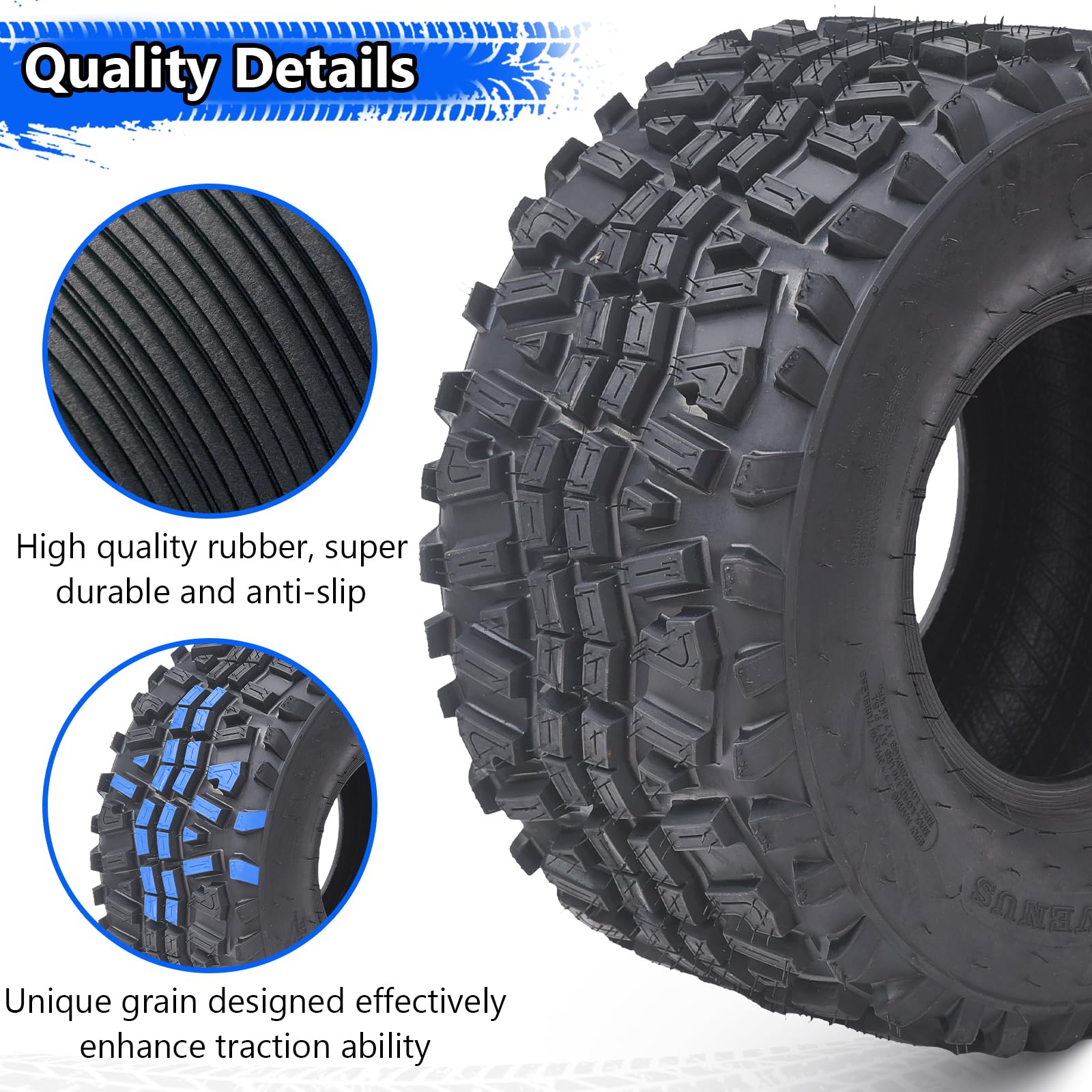 Garvee Set of 2 ATV UTV all-terrain Tires 22X8-10 4PR, Oblique Construction Non-Directional Tread Pattern QD-115, Pair of 2 UTV Tires for Suitable for Mud, Gravel, Sand, Rocky