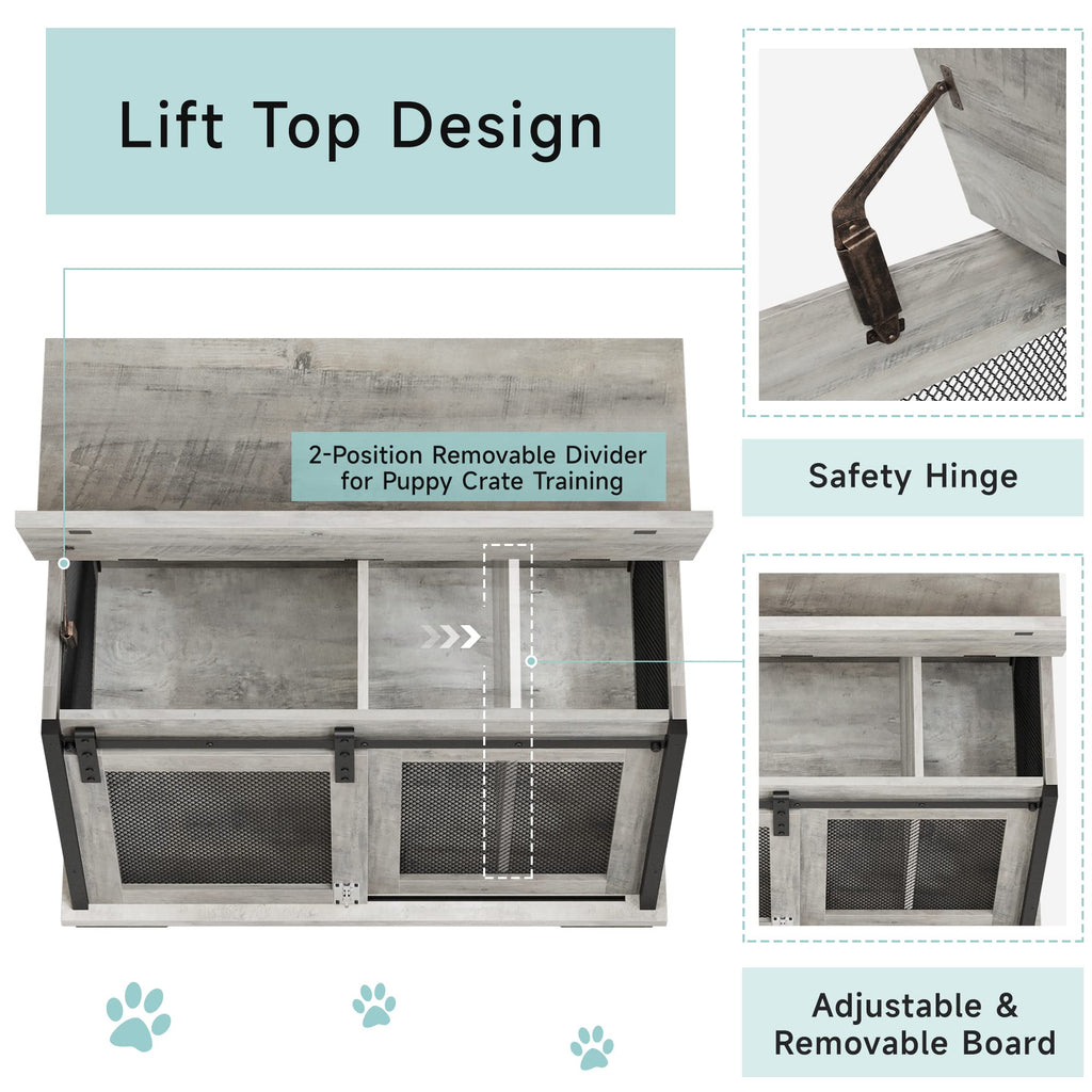 Garvee 37'' Dog Crate Furniture Side End Table with Flip Top and Movable Divider, Wooden Dog Crate Table Large, Style Dog Kennel Side End Table