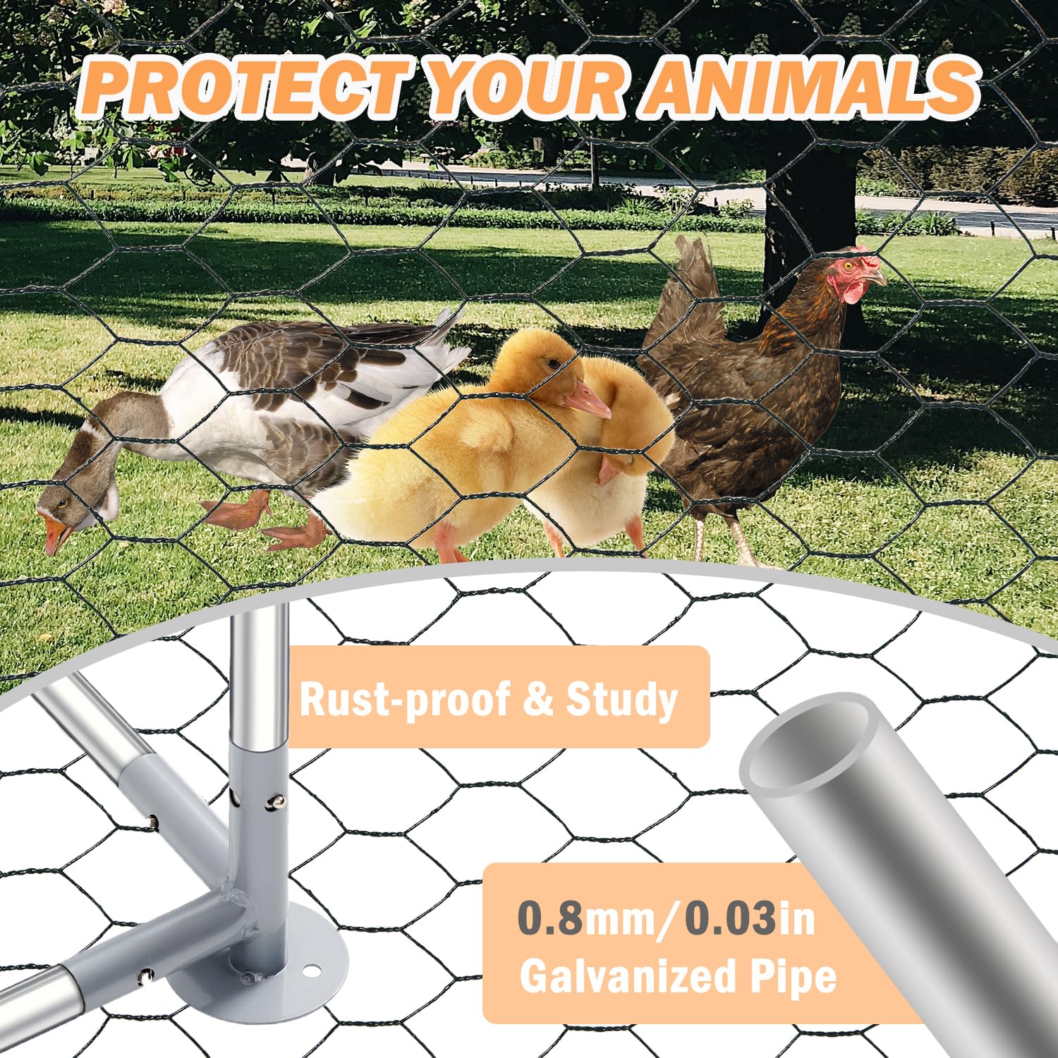 Garvee Chicken Coop, Large Metal Chicken Coop Run for Yard Outdoor Walk-in Hen House with Waterproof Cover, Farm Poultry Cage, Duck, Goose, Chicken, Rabbit (19.7x9.8ft)
