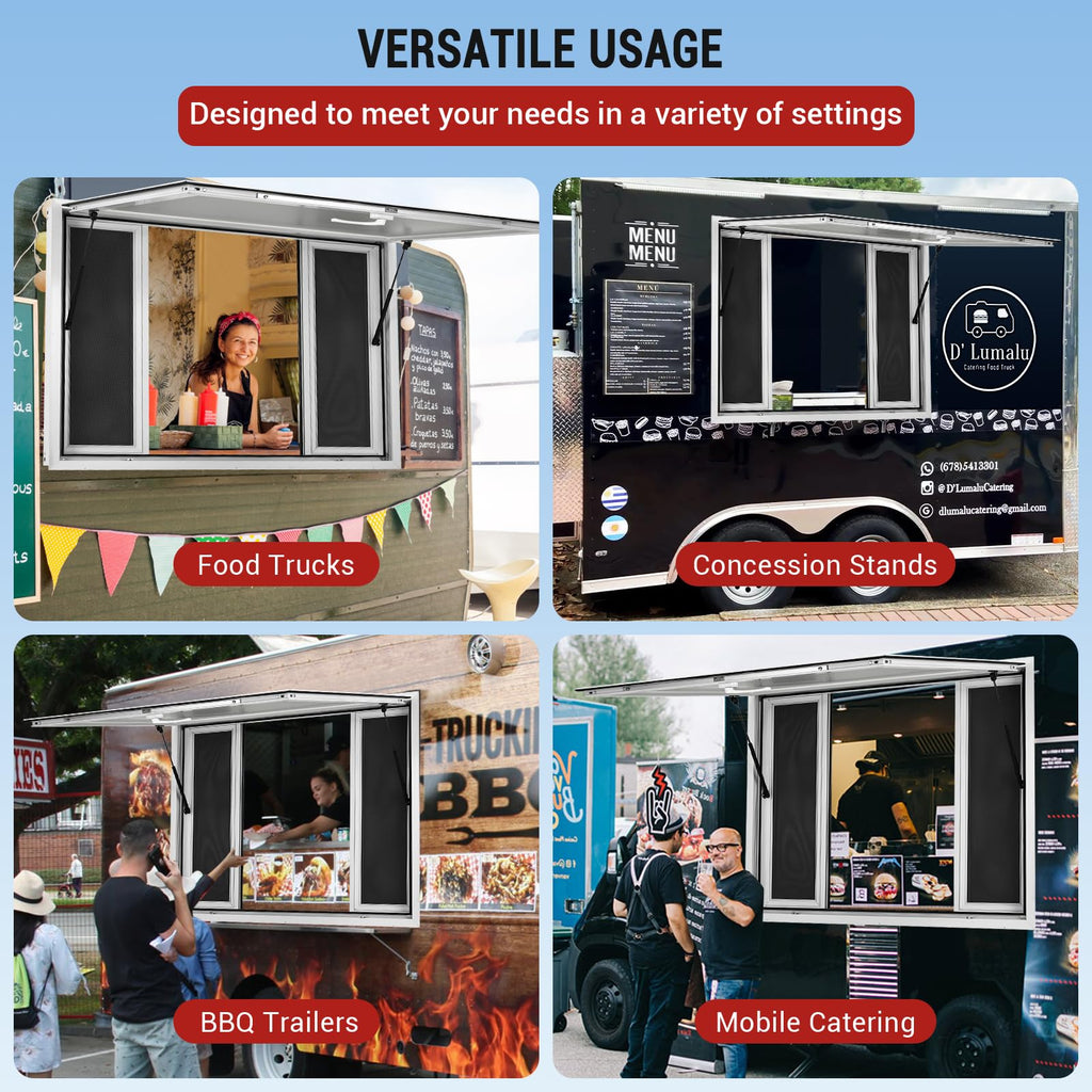 Garvee 48"x36" Aluminum Alloy Food Truck Concession Window With 4 Sliding Screen Windows Awning Door Drag Hook For Food Trucks Concession Trailers