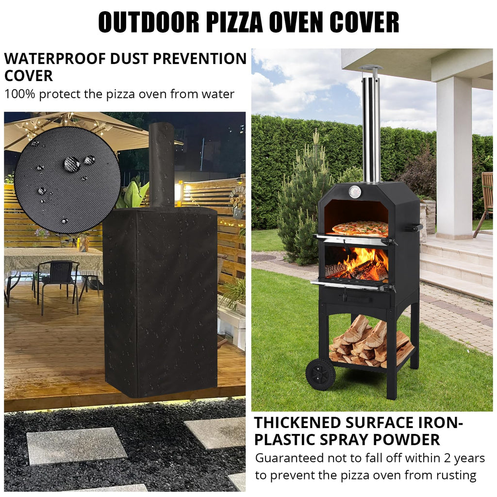 Garvee Wood-Fired Outdoor Pizza Oven, Portable with Pizza Stone, Peel, Grill Rack, Wheels, and Waterproof Cover for Backyard, Patio, and Camping