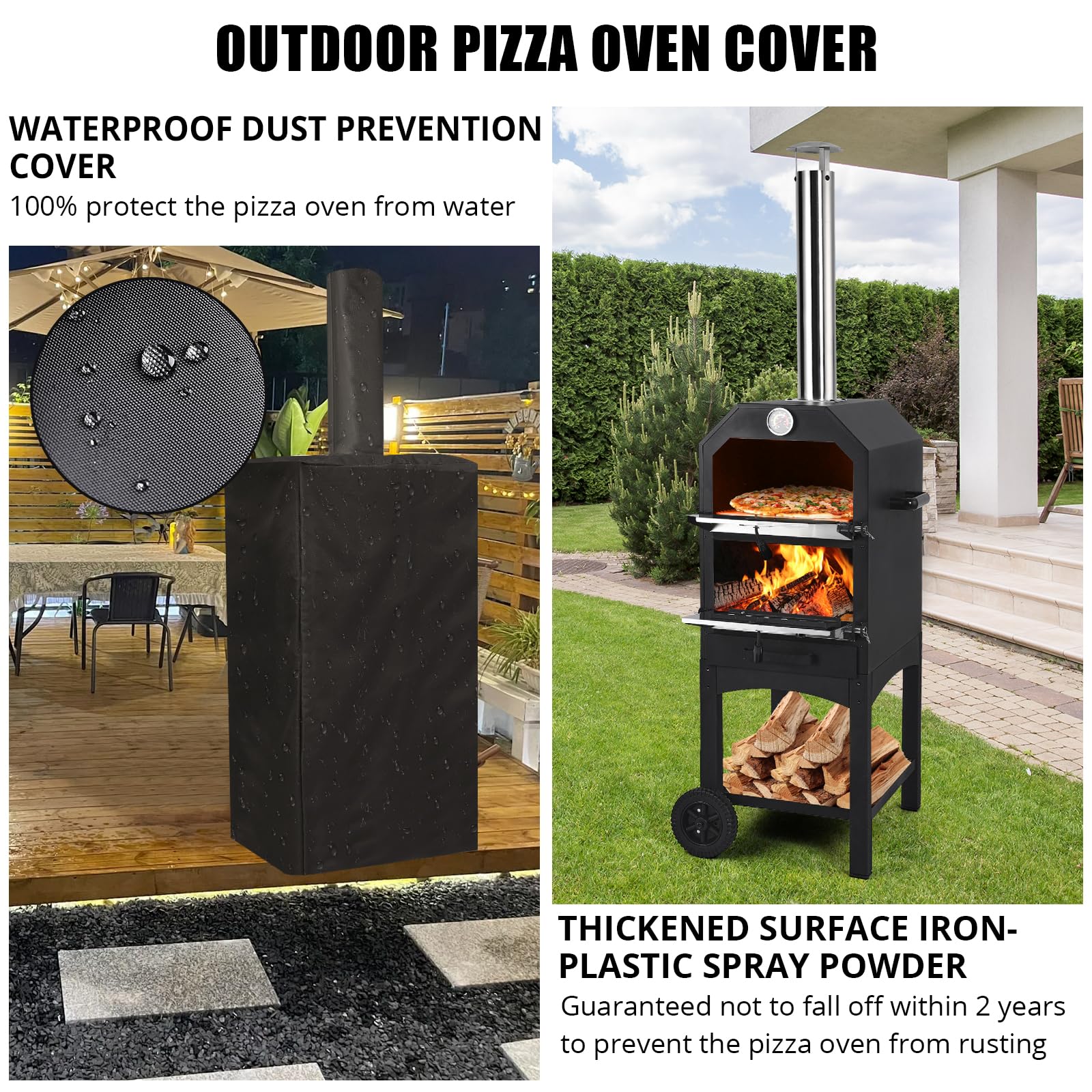 Garvee Wood-Fired Outdoor Pizza Oven, Portable with Pizza Stone, Peel, Grill Rack, Wheels, and Waterproof Cover for Backyard, Patio, and Camping